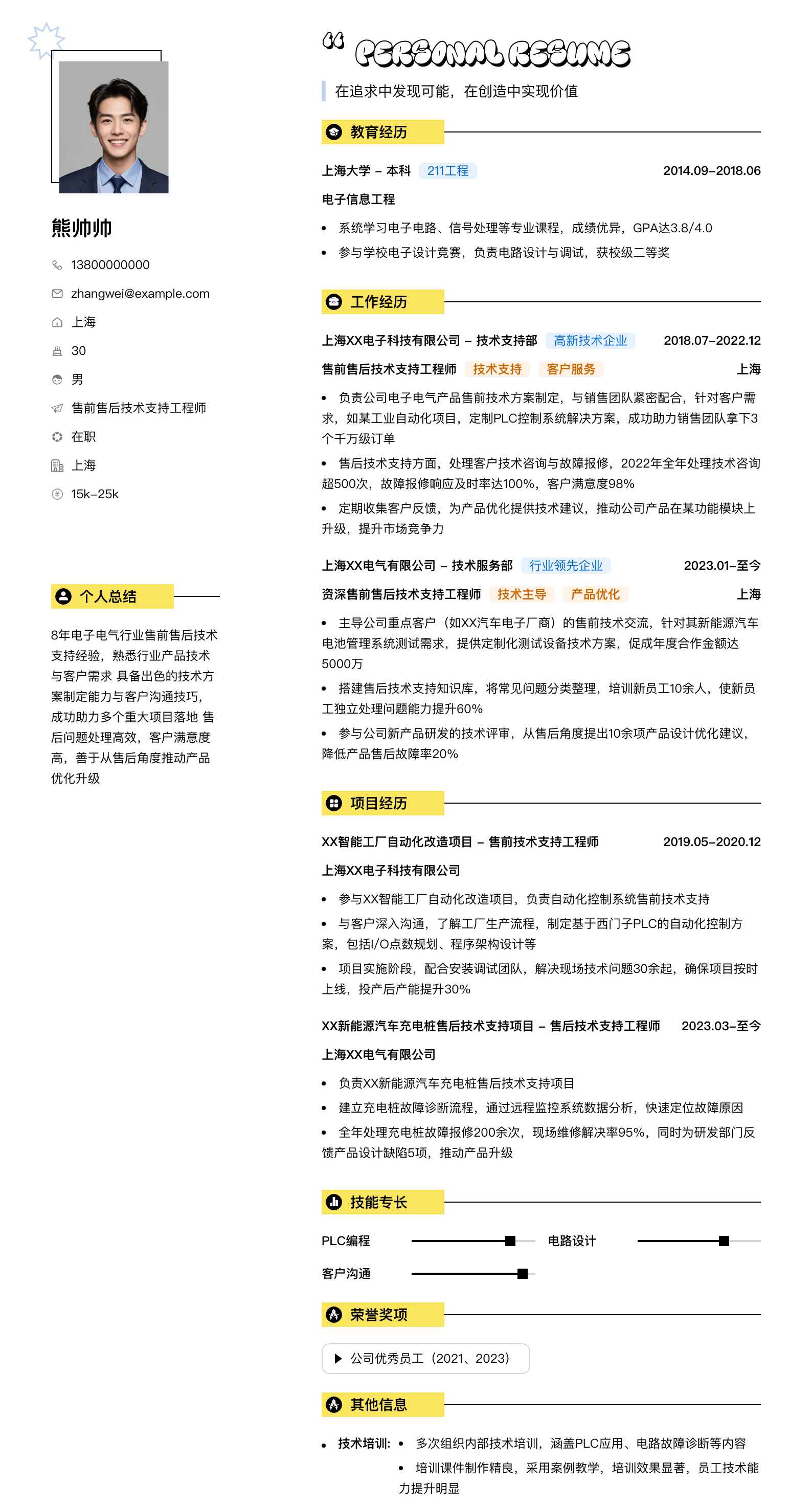 售前售后技术支持工程师简历模板