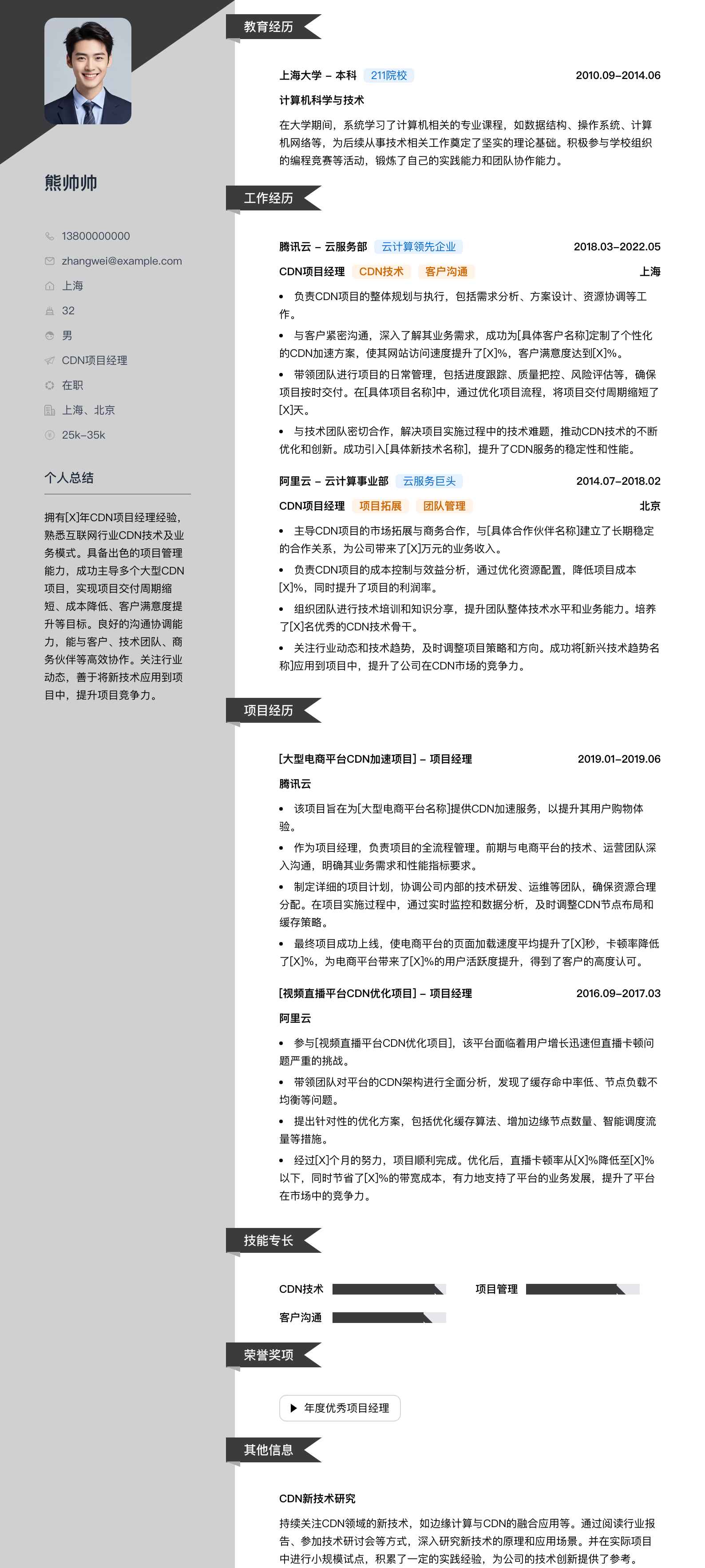 cdn项目经理简历模板