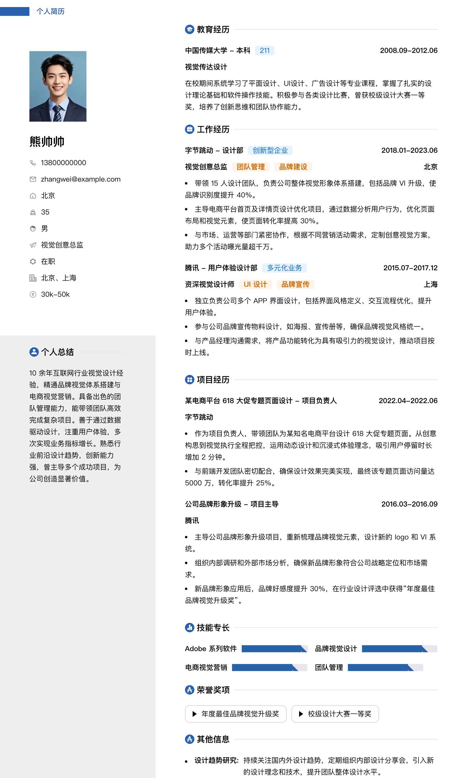 视觉创意总监简历模板