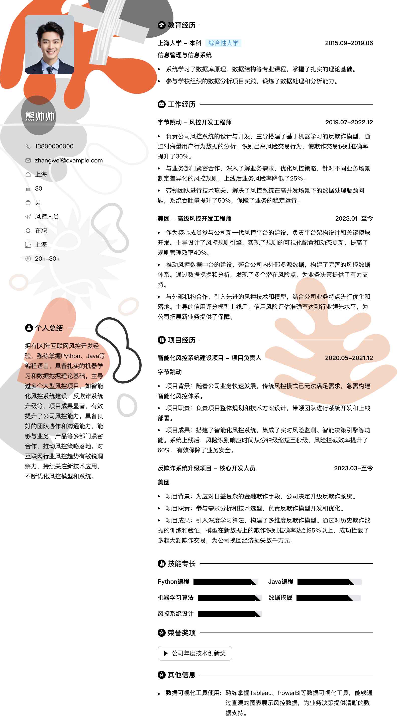 风控人员简历模板