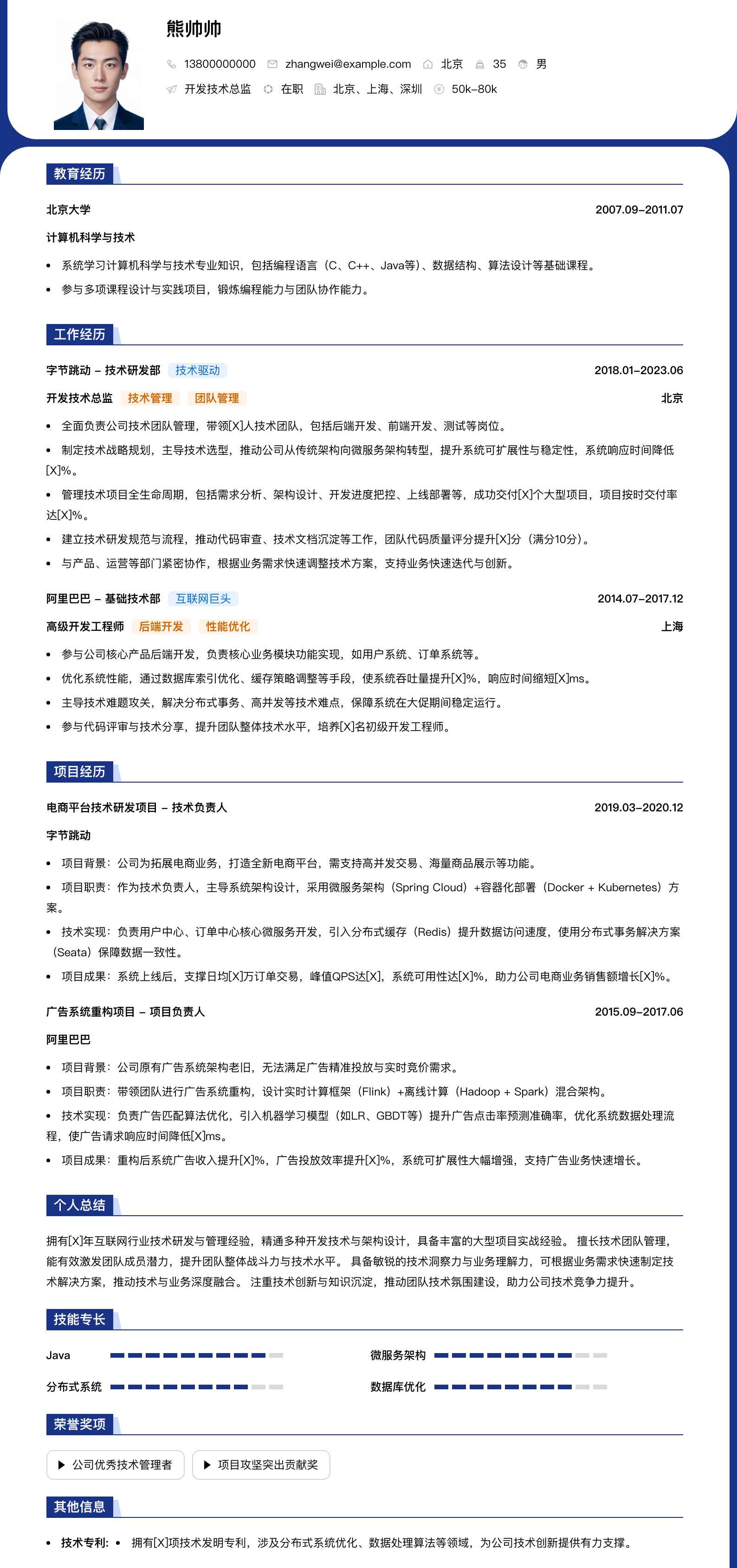 开发技术总监简历模板