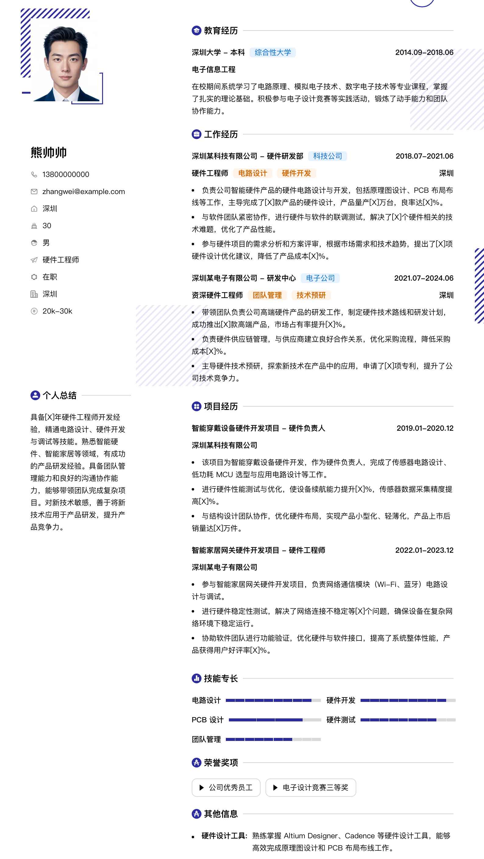 硬件工程师简历模板