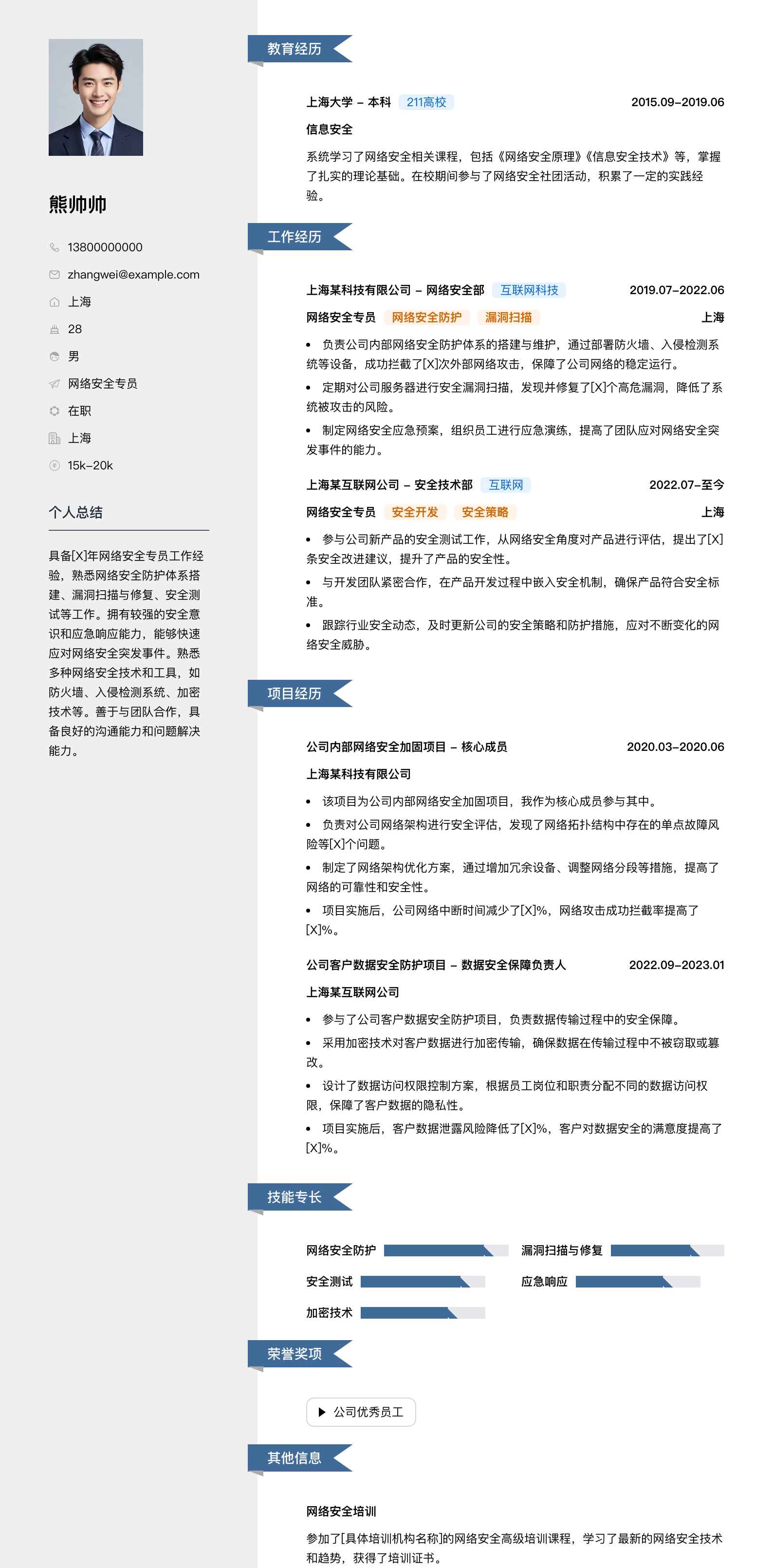 网络安全专员简历模板