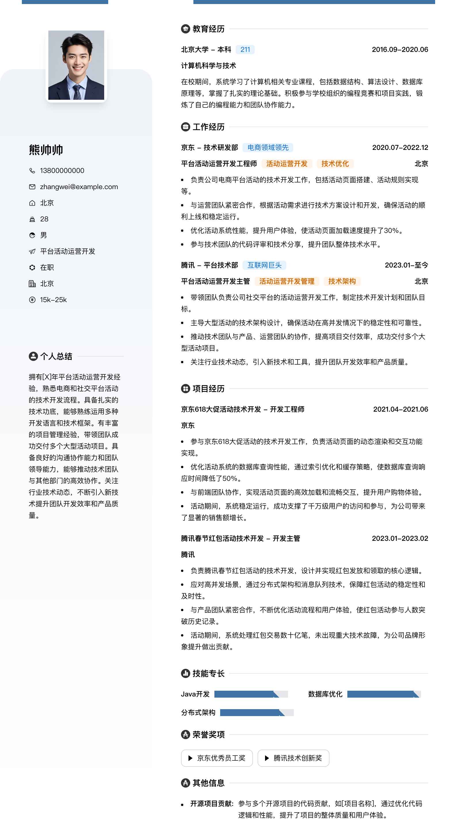 平台活动运营简历模板