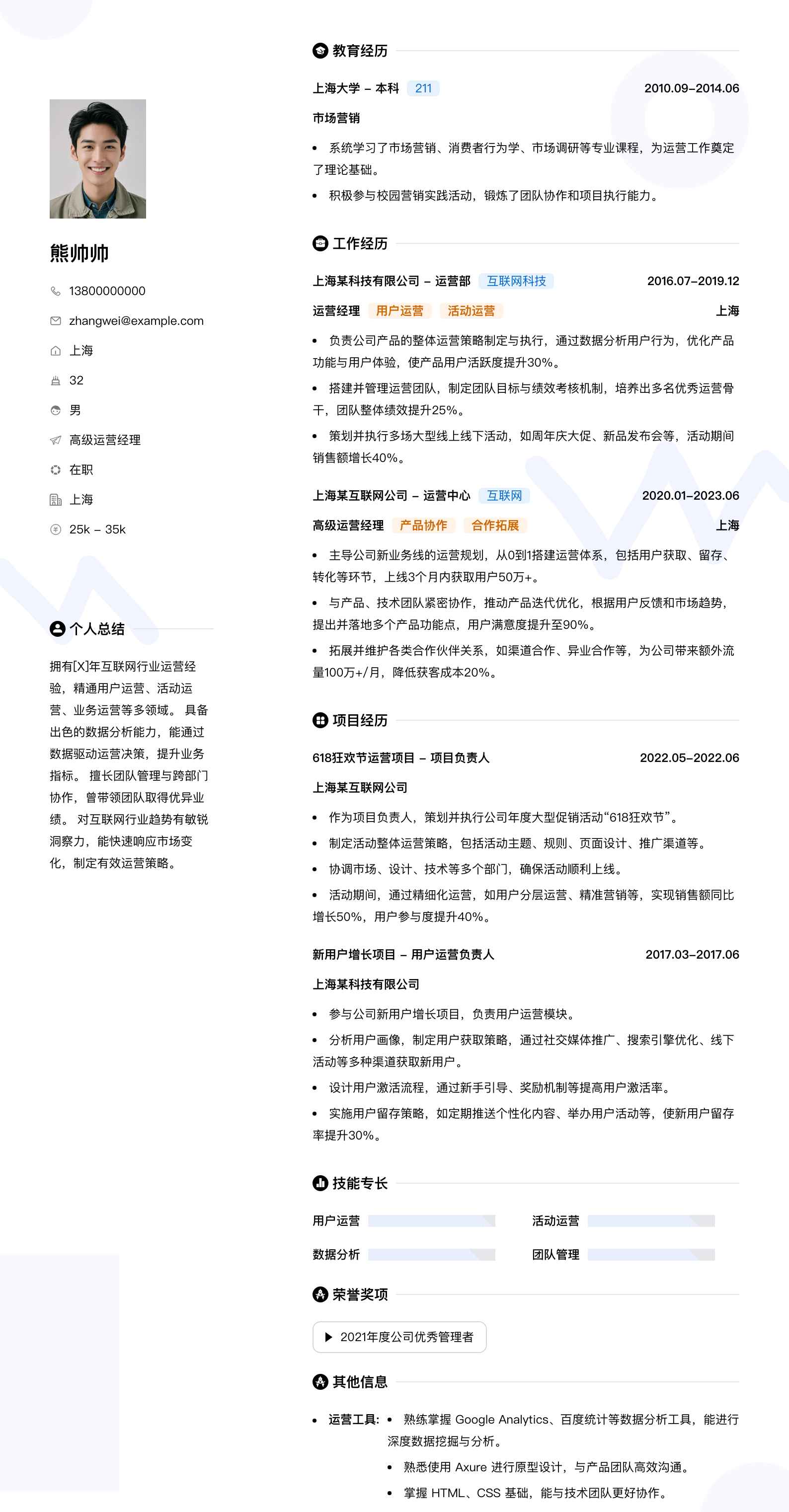 高级运营经理简历模板