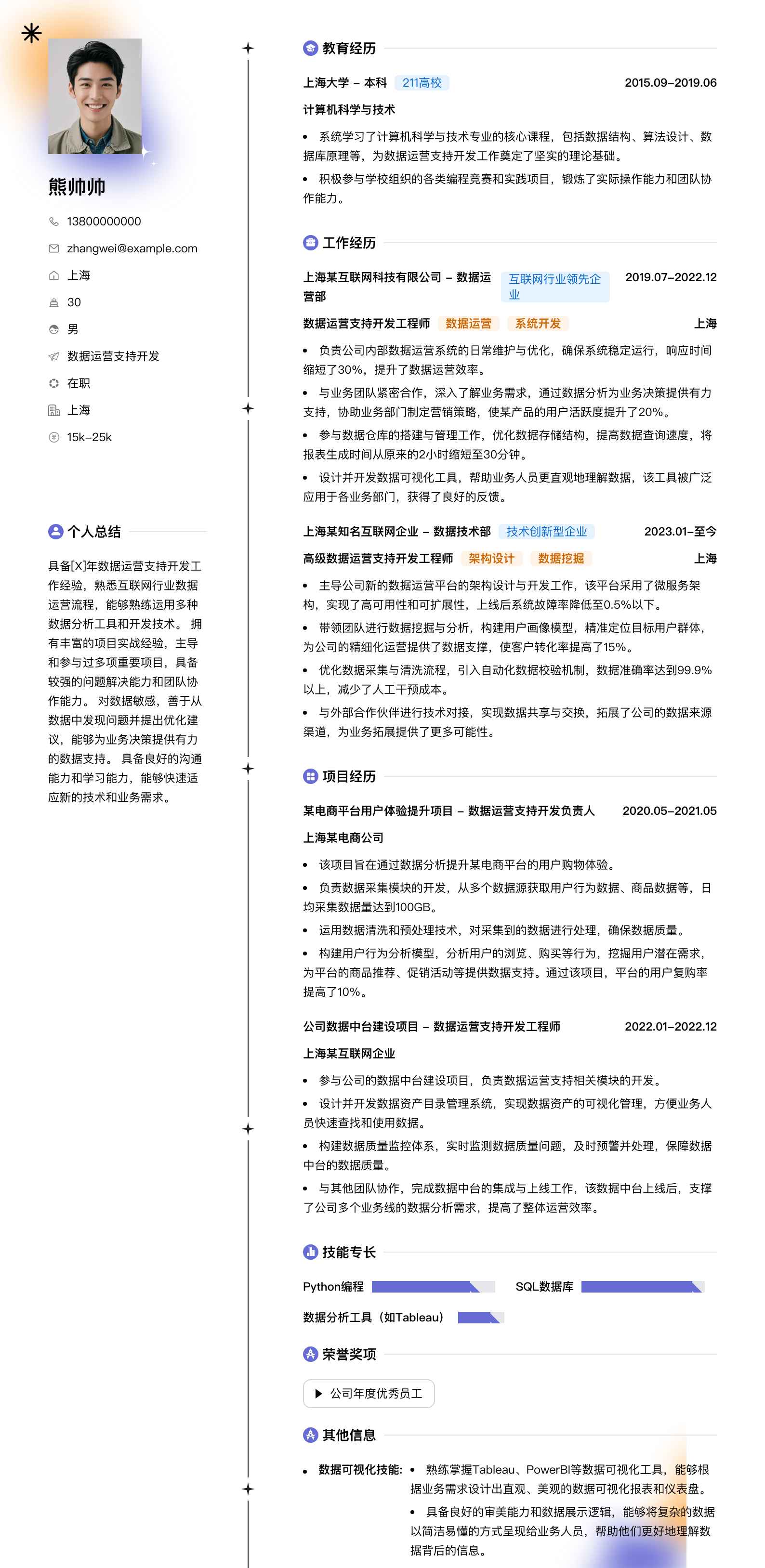数据运营支持简历模板