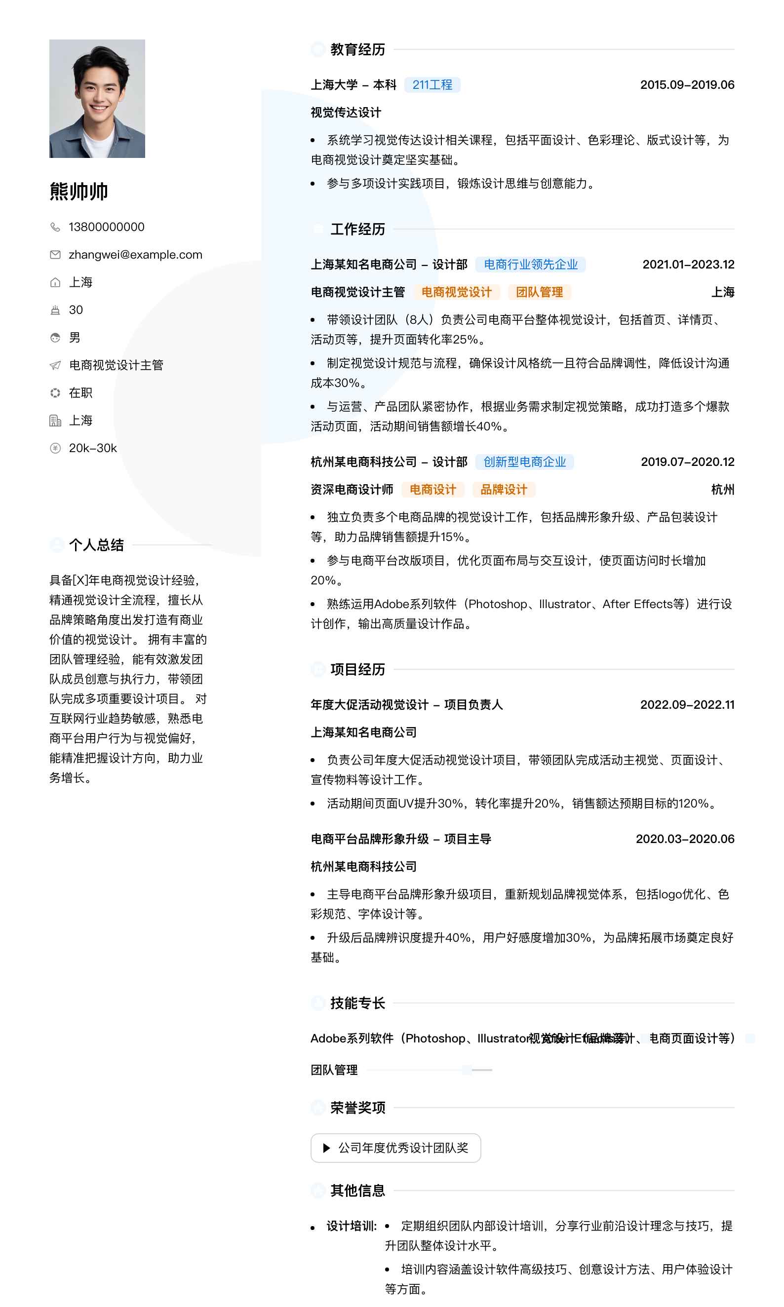 电商视觉设计主管简历模板