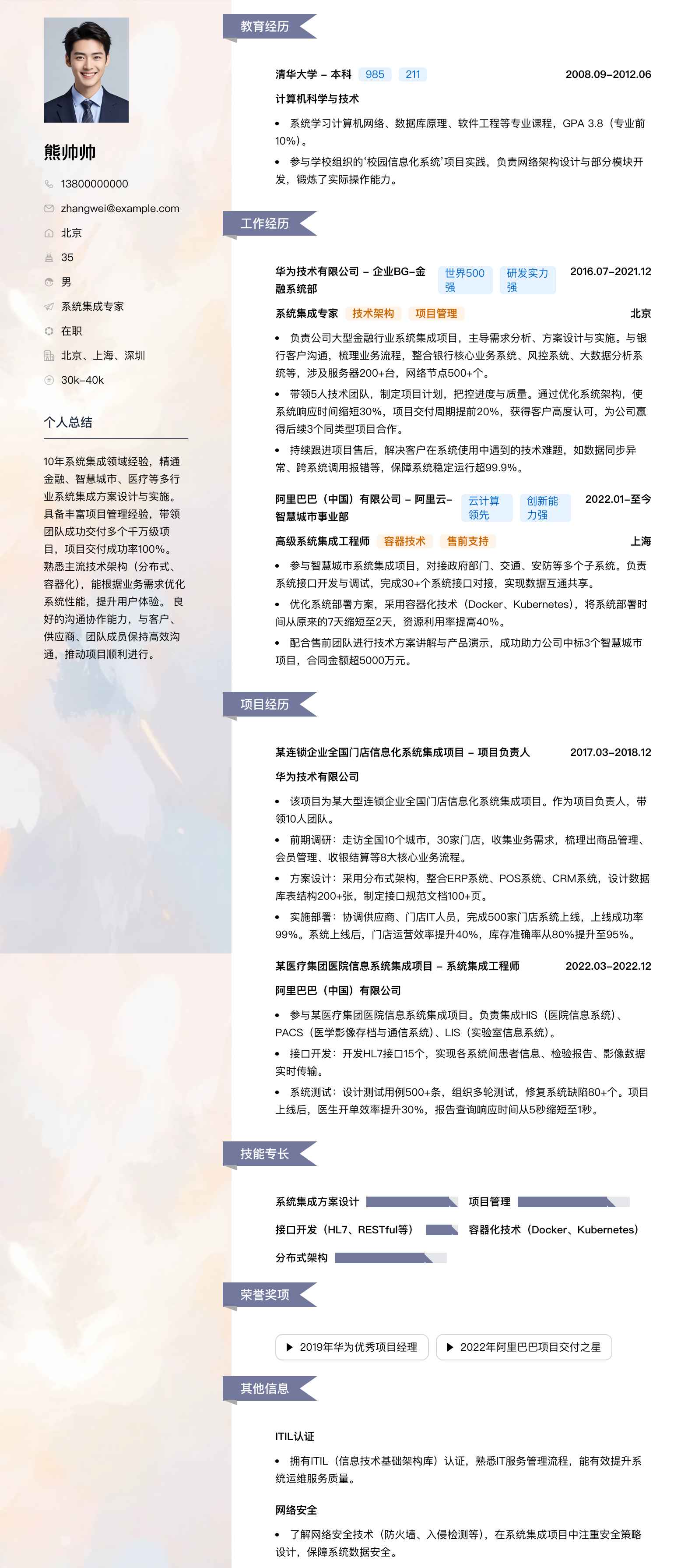 系统集成专家简历模板