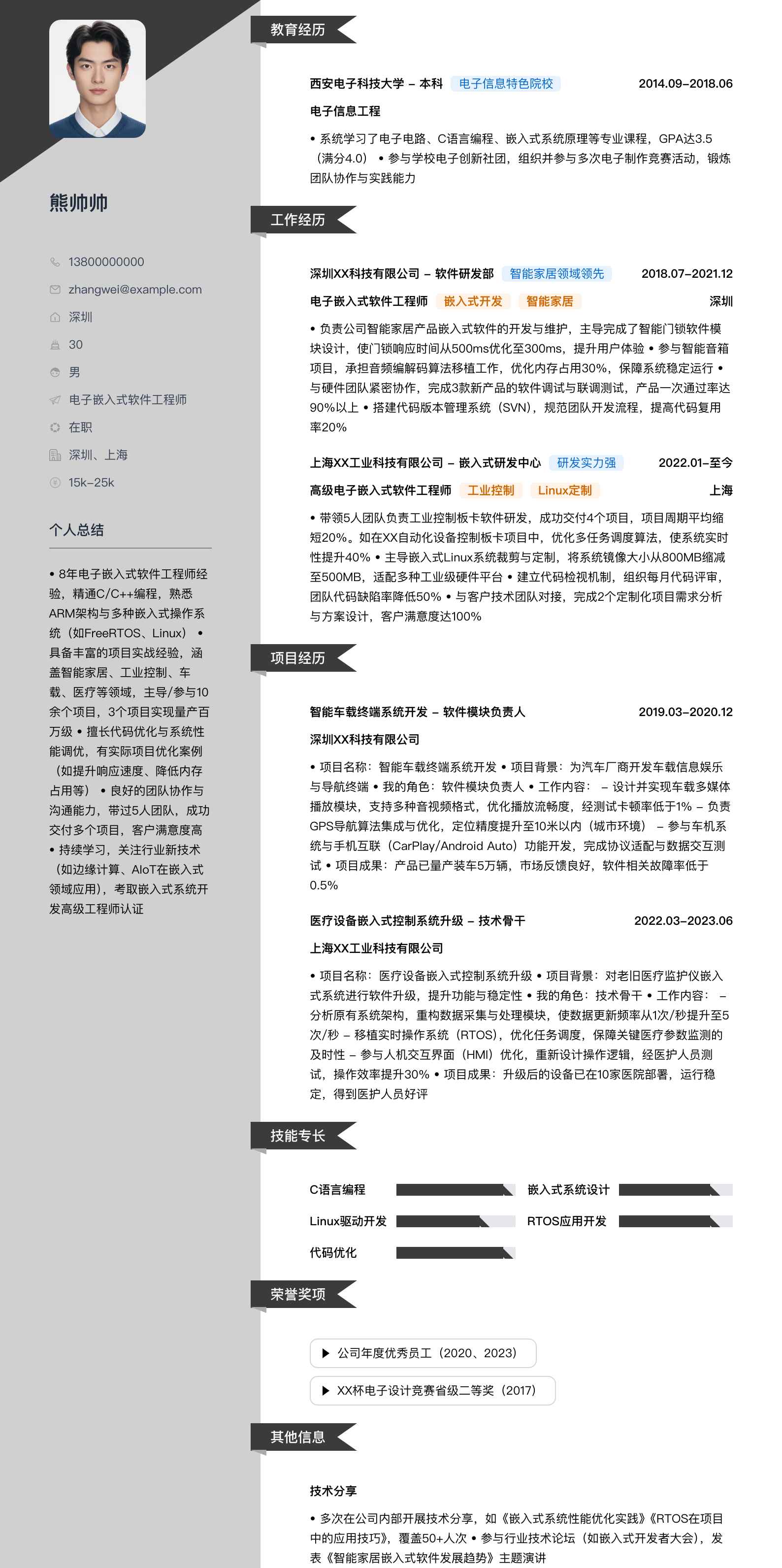 电子嵌入式软件工程师简历模板
