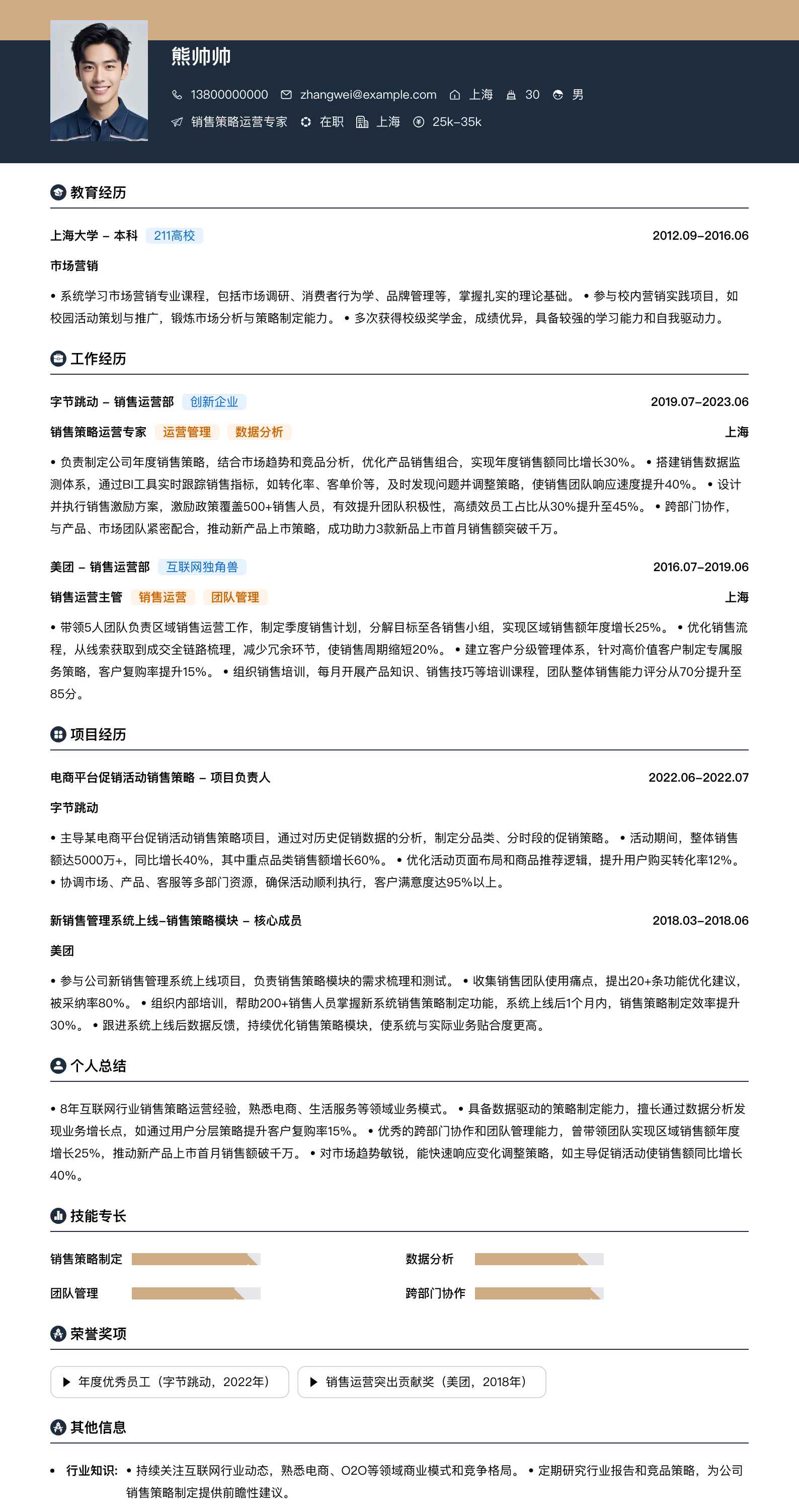 销售策略运营专家简历模板