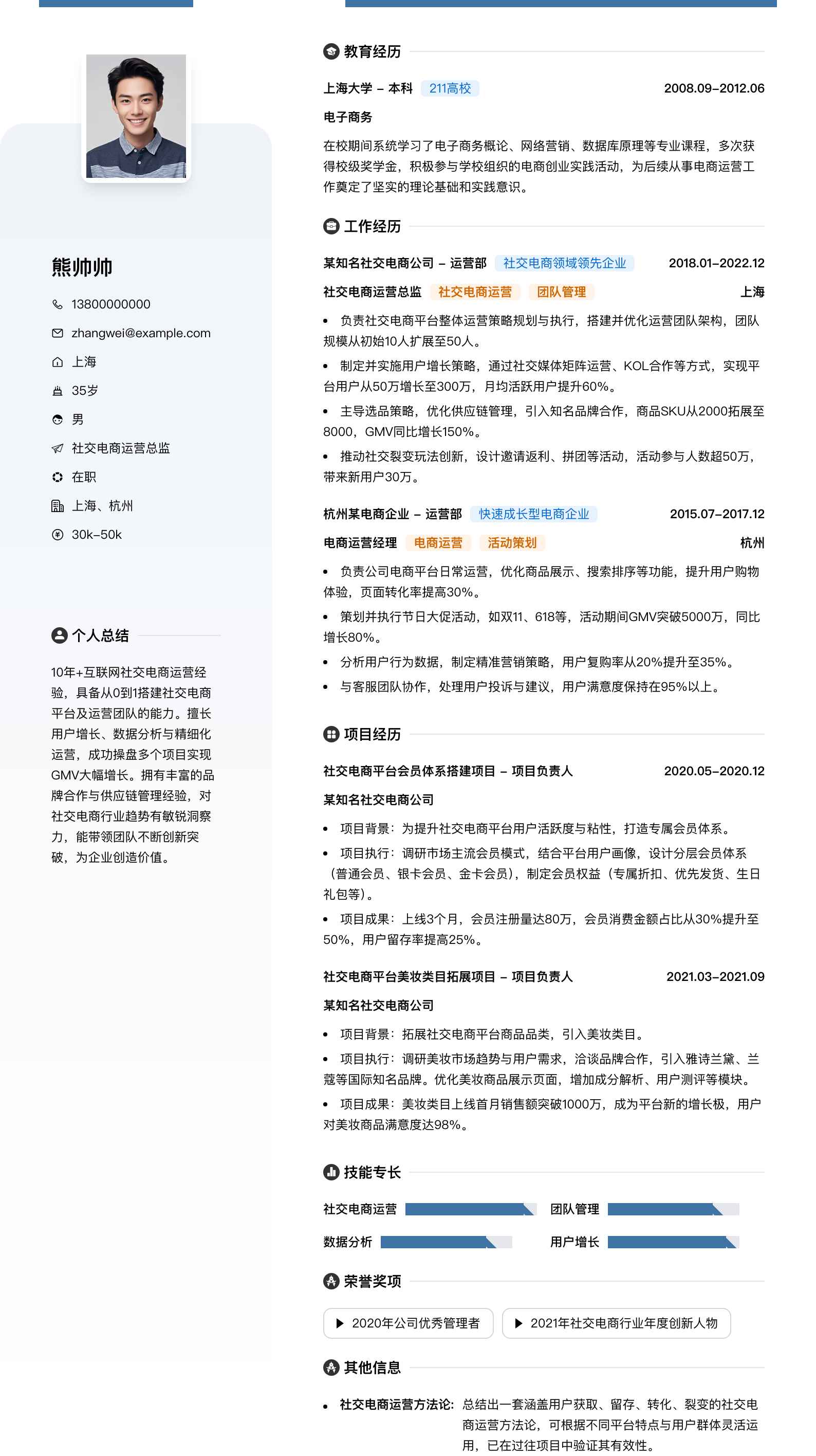 社交电商运营总监简历模板