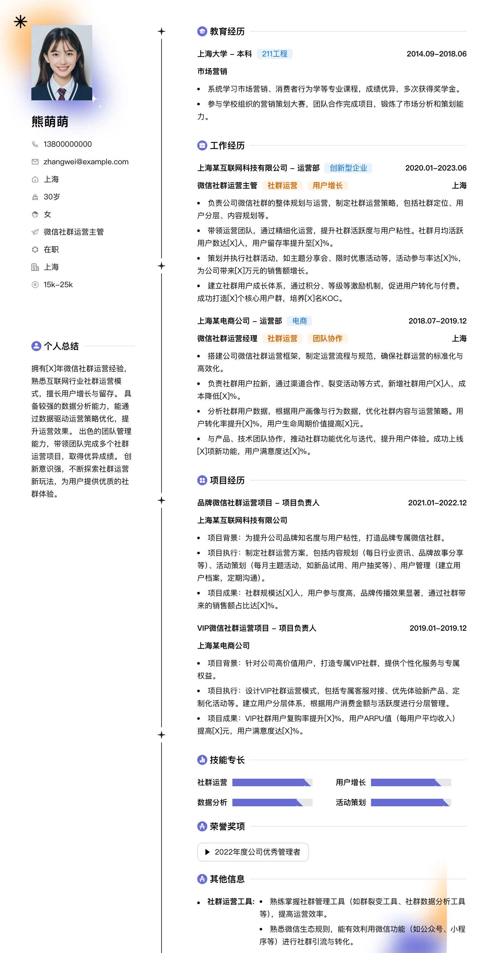微信社群运营主管简历模板