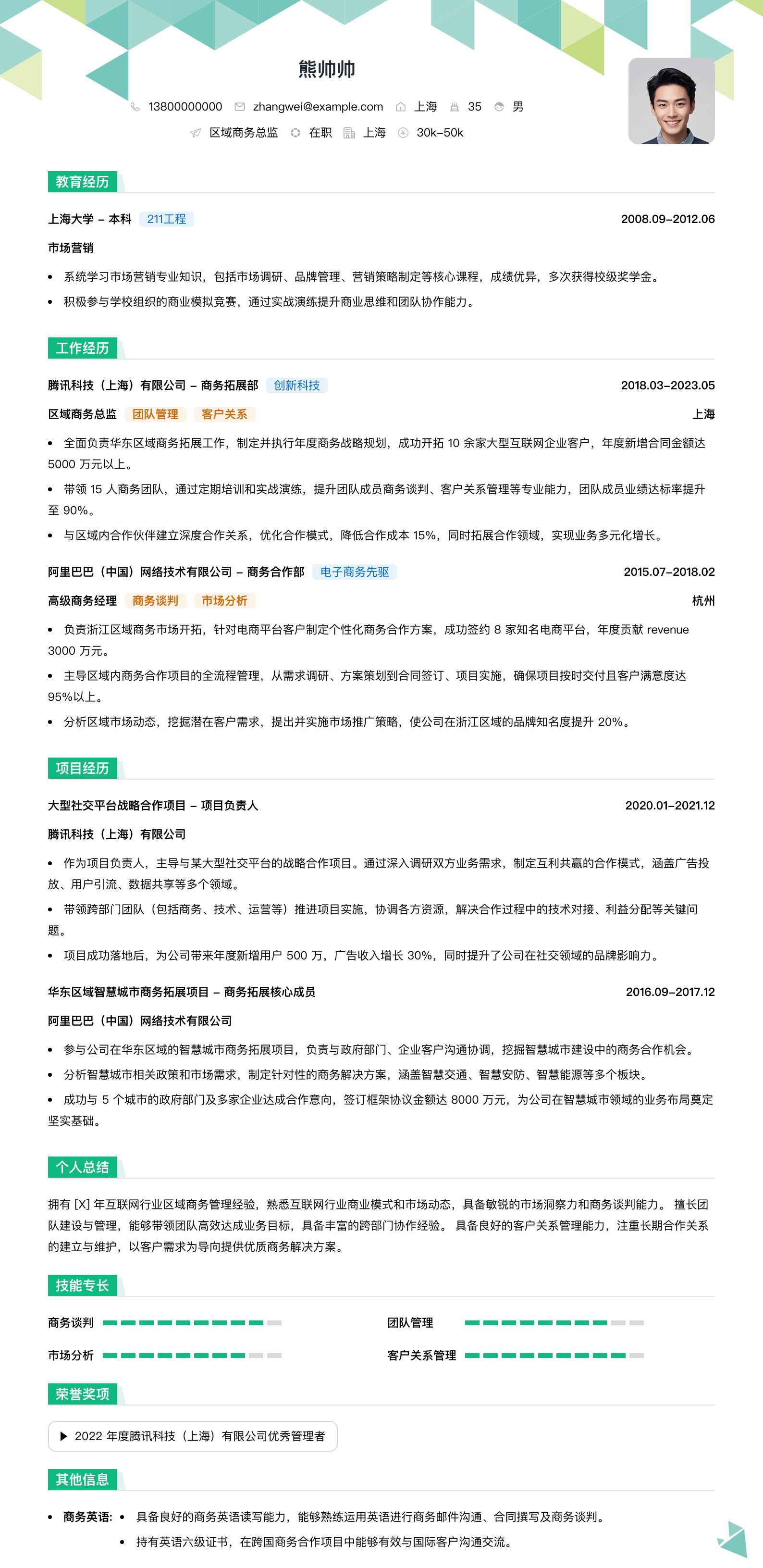 区域商务总监简历模板