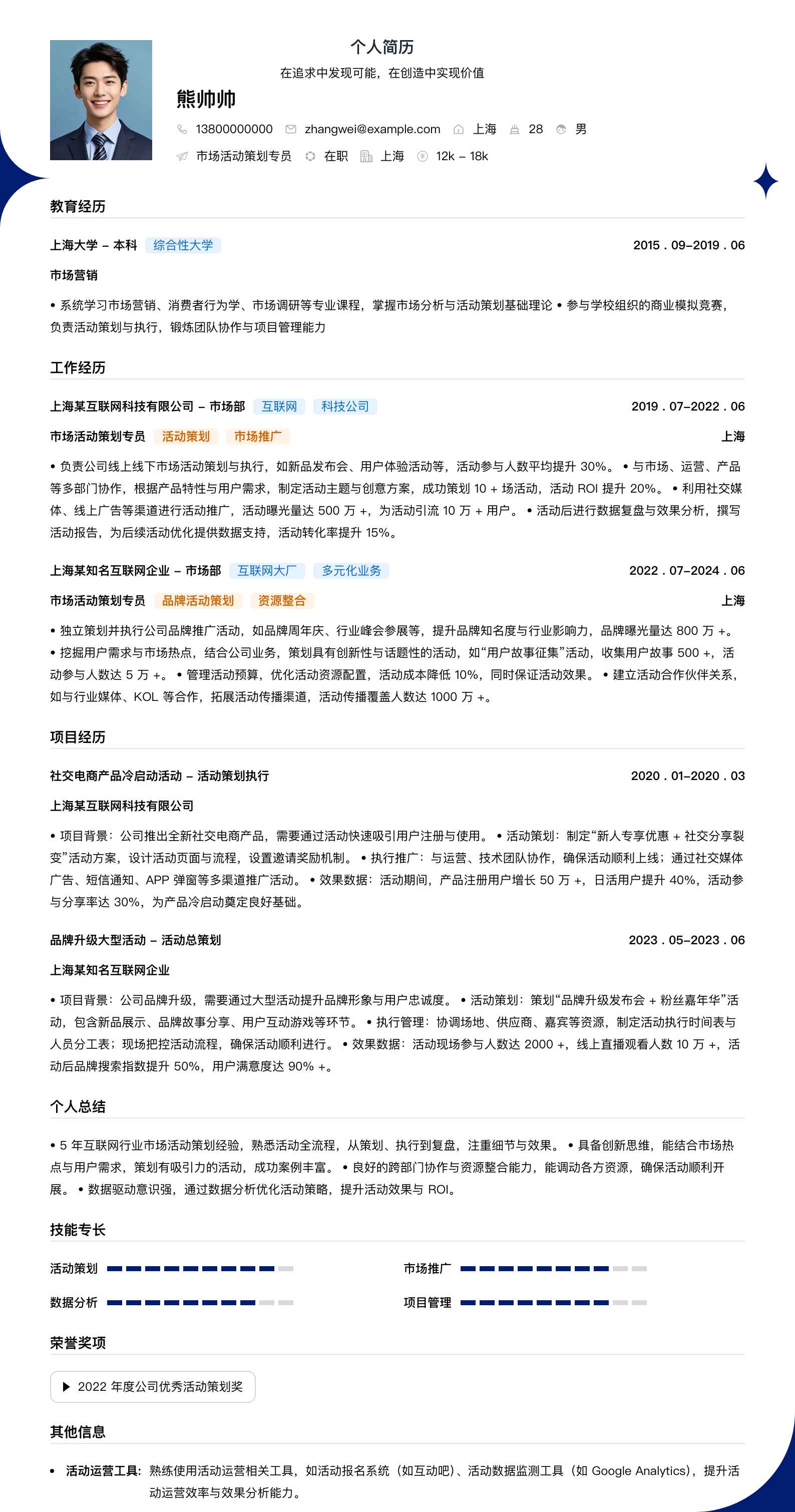 市场活动策划专员简历模板
