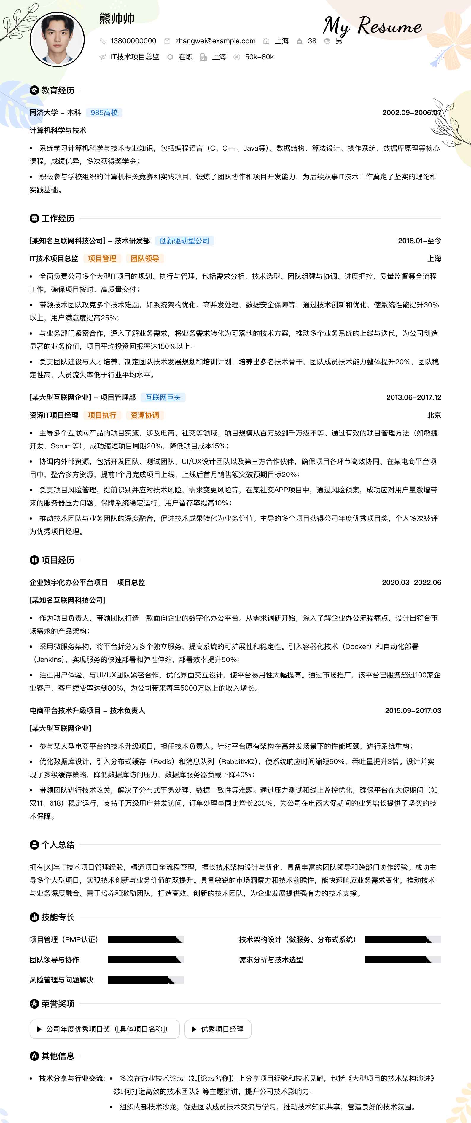 it技术项目总监简历模板