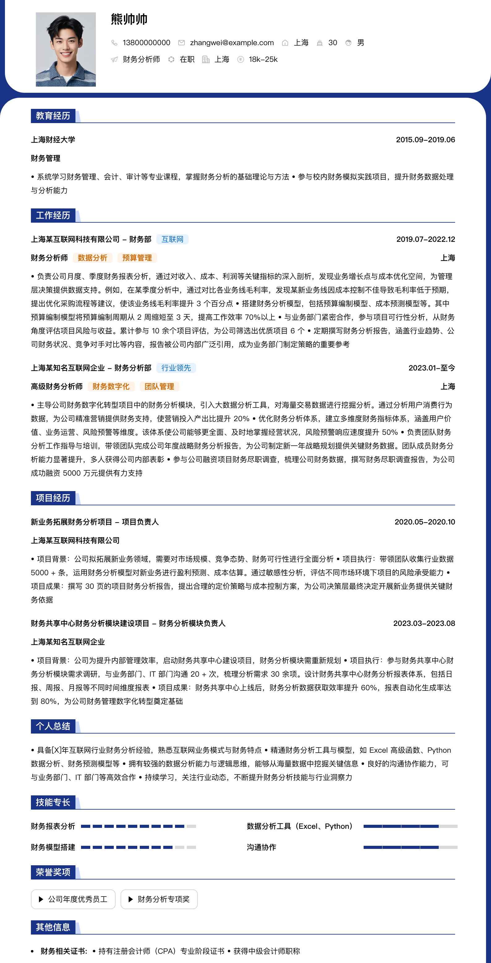 财务分析师简历模板