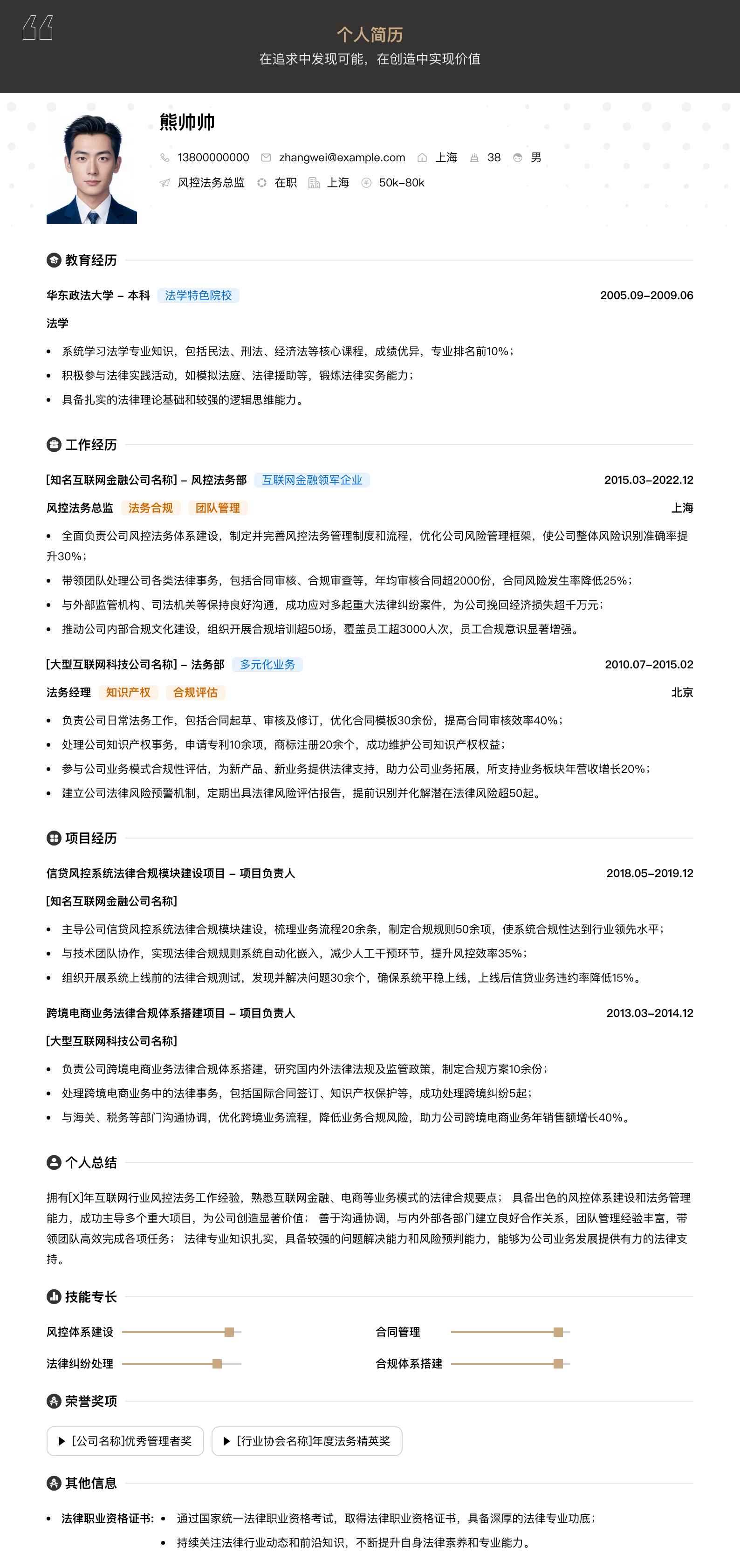 风控法务总监简历模板