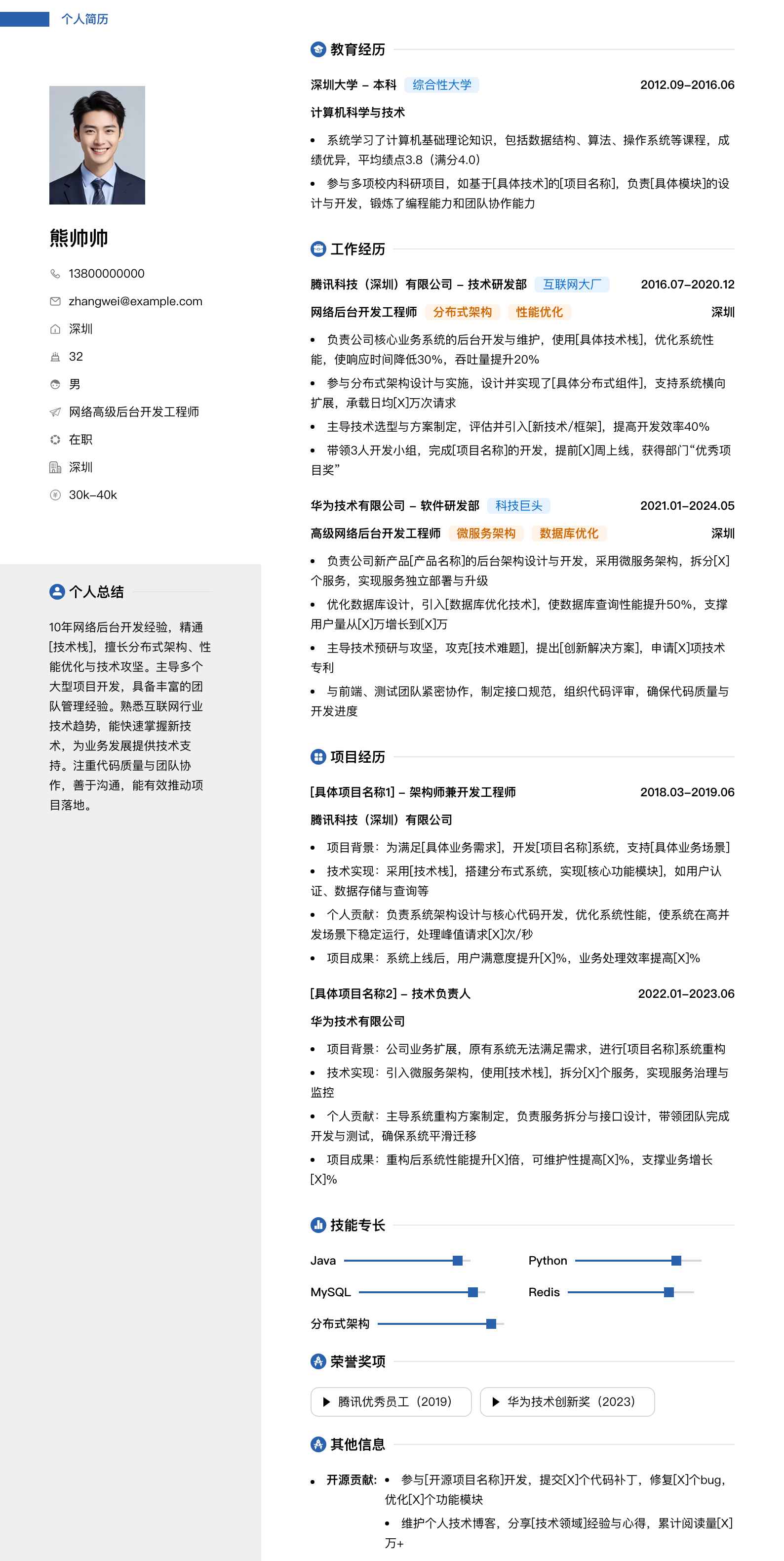 网络高级后台开发工程师简历模板