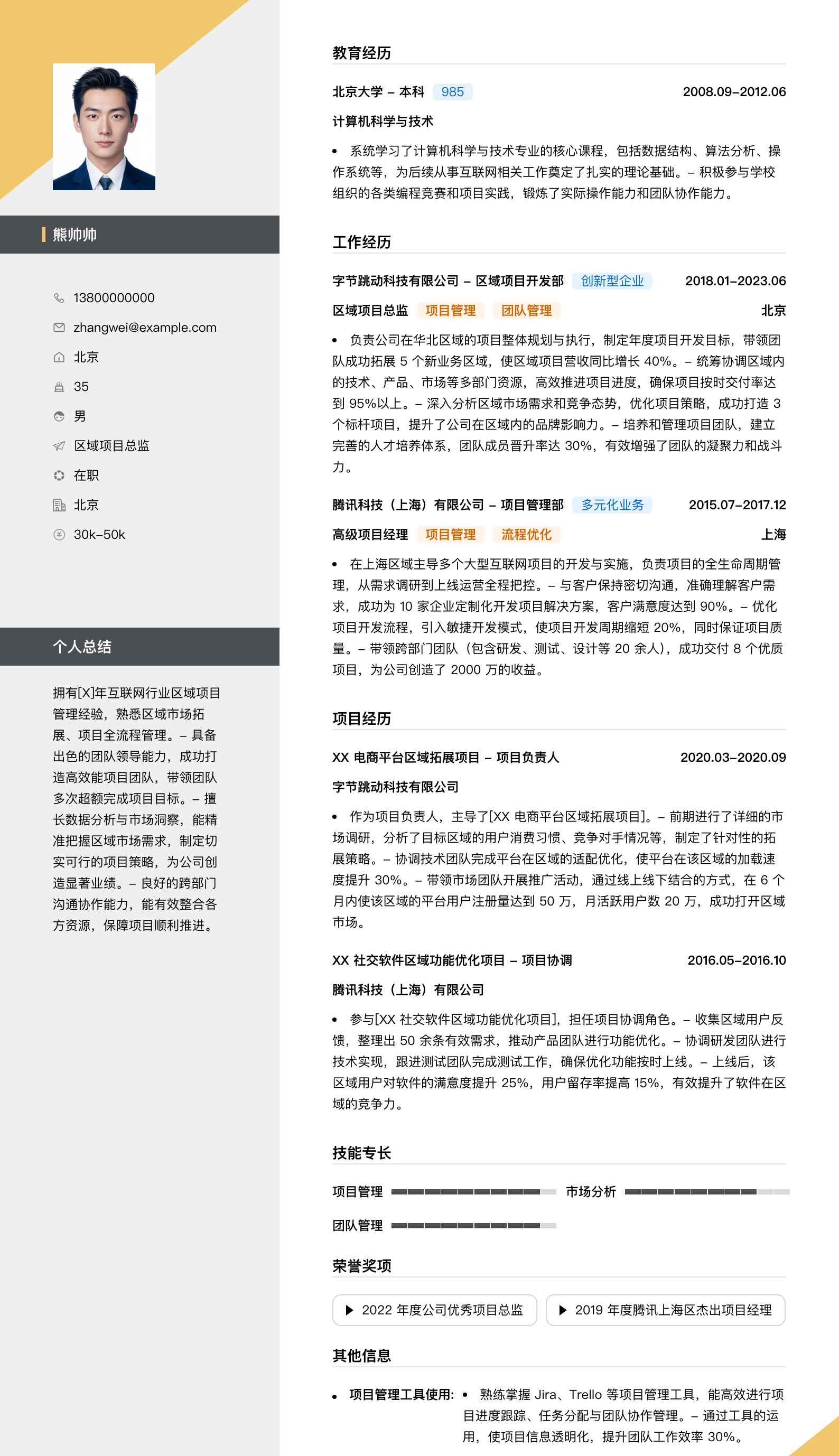 区域项目总监简历模板