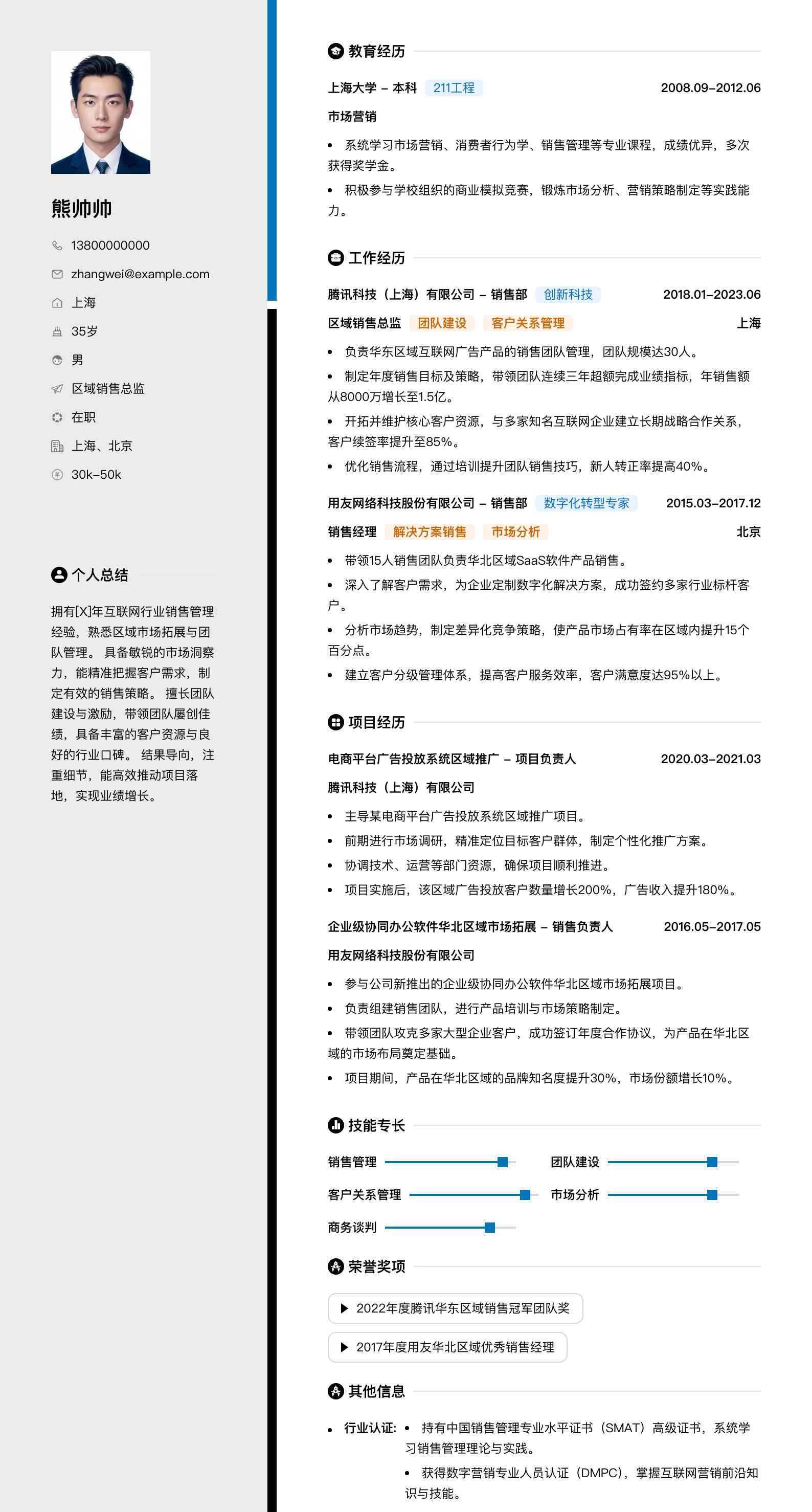 区域销售总监简历模板