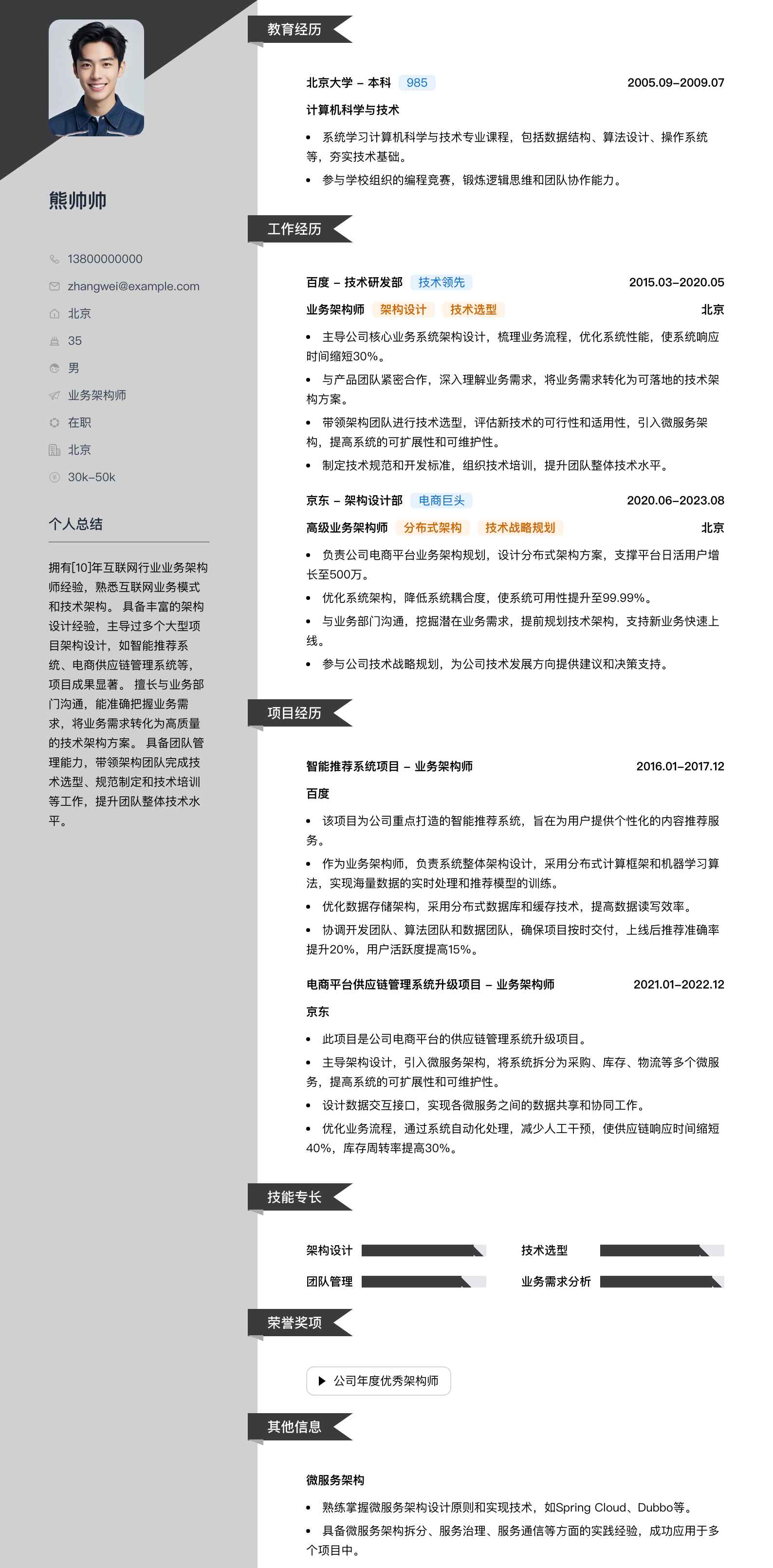 业务架构师简历模板