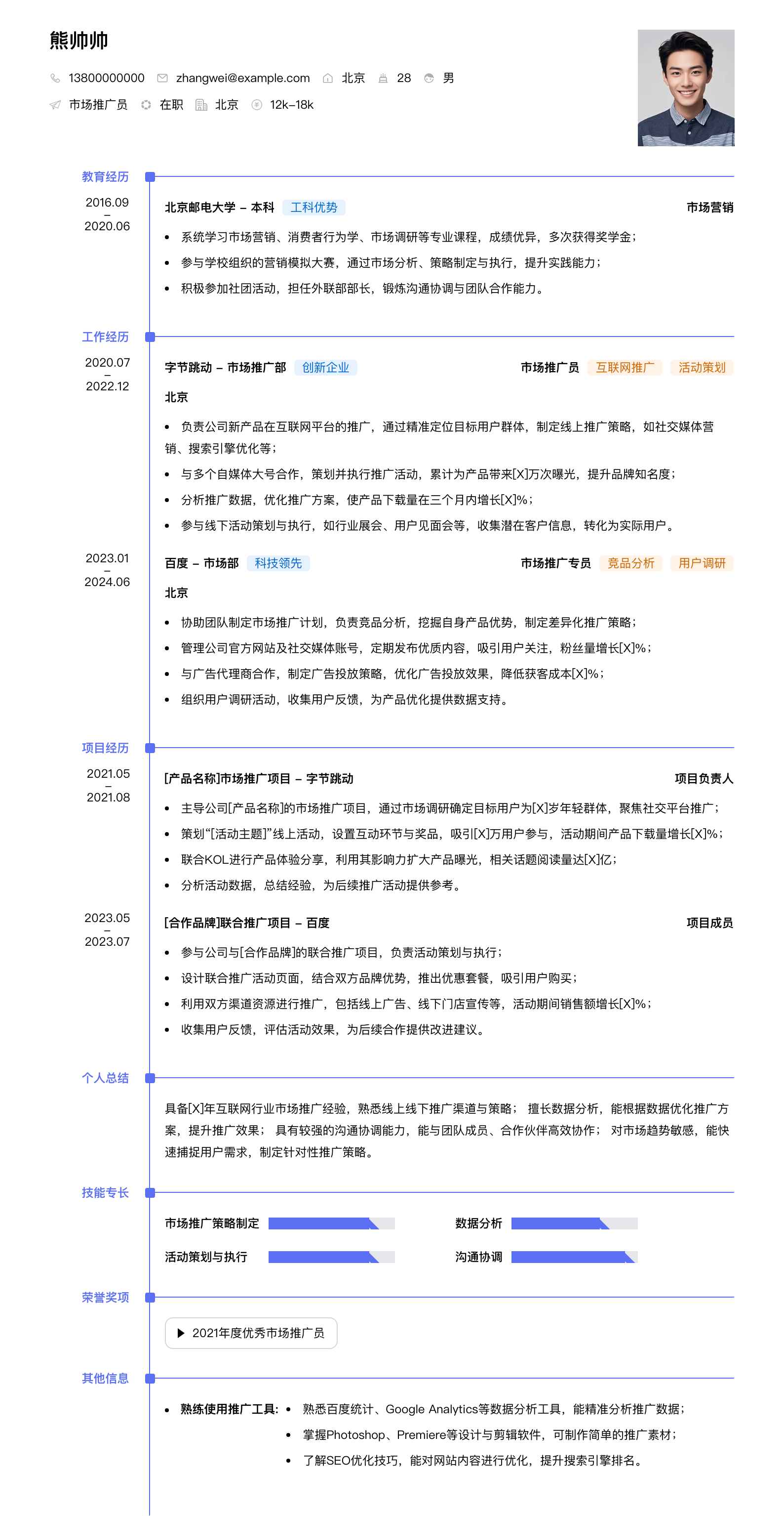市场推广员简历模板