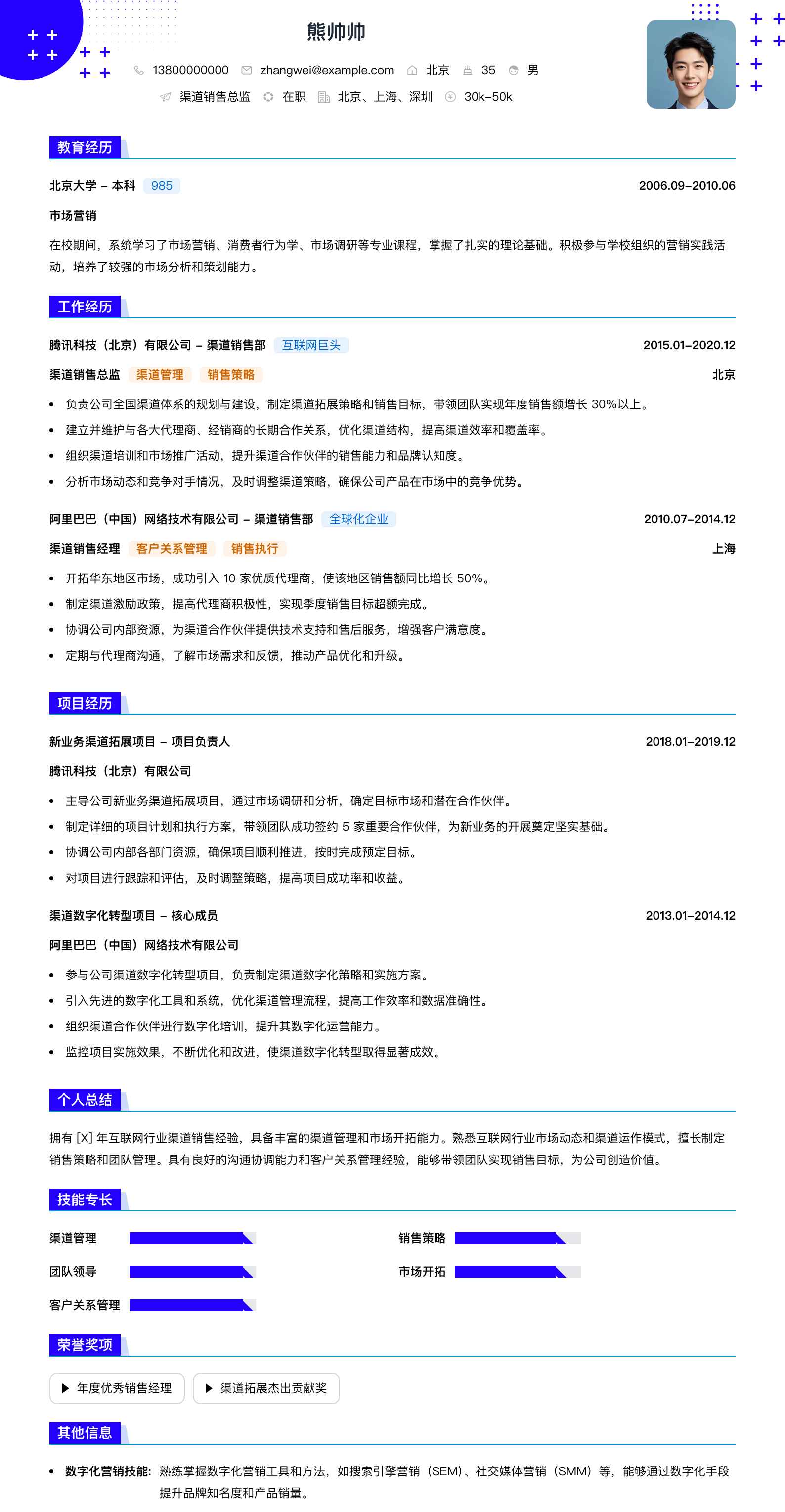 渠道销售总监简历模板