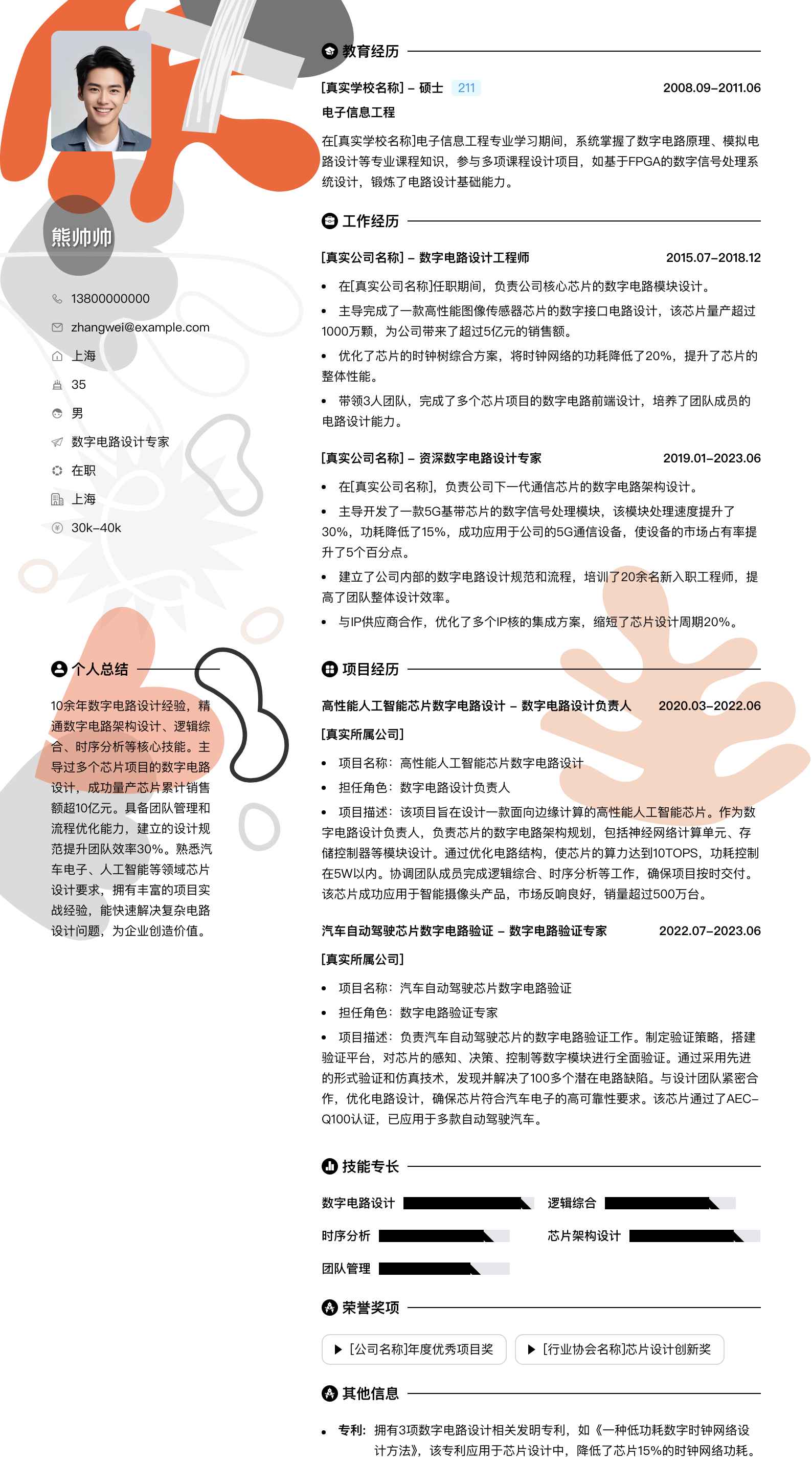 数字电路设计专家简历模板