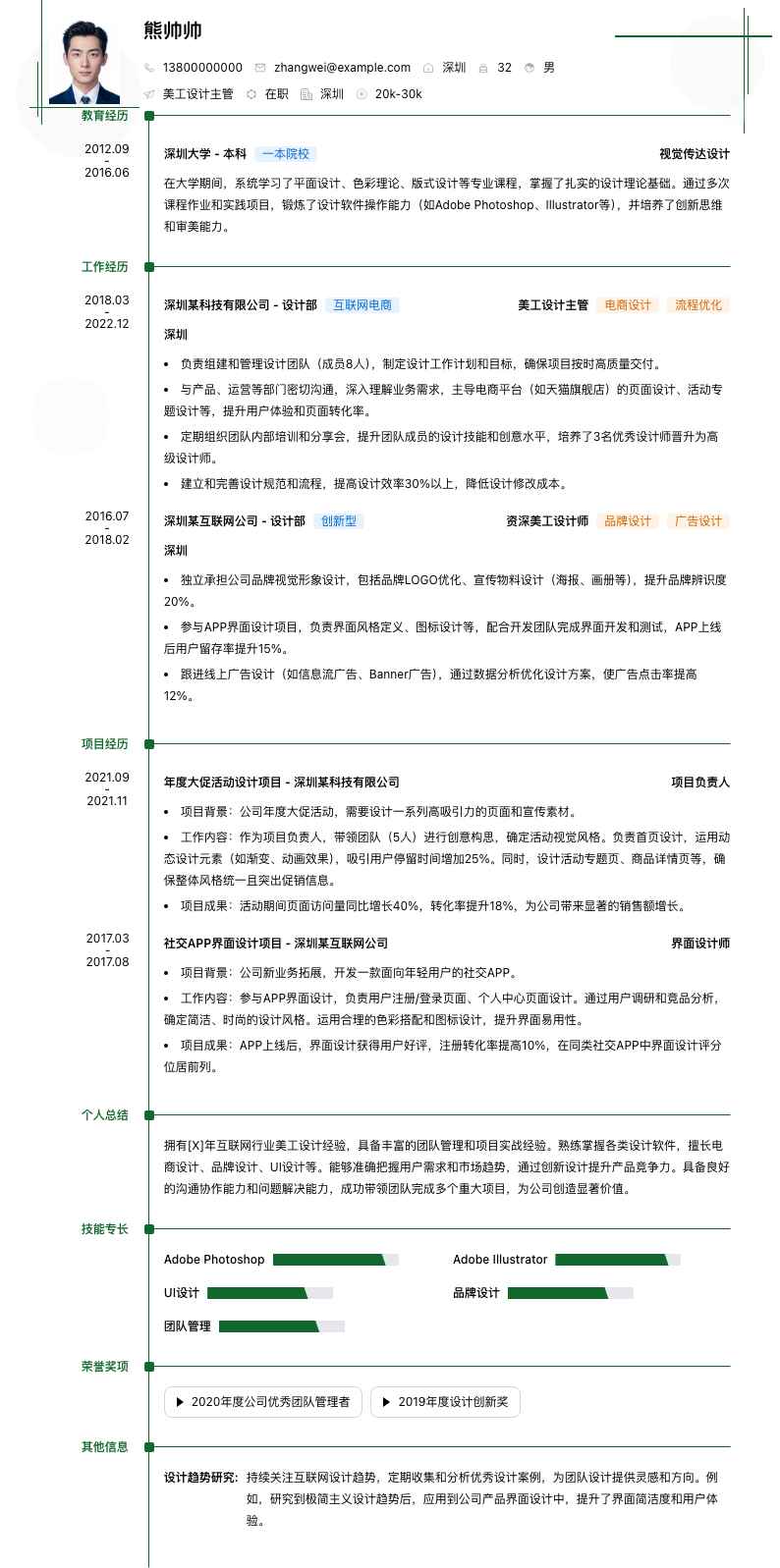 美工设计主管简历模板