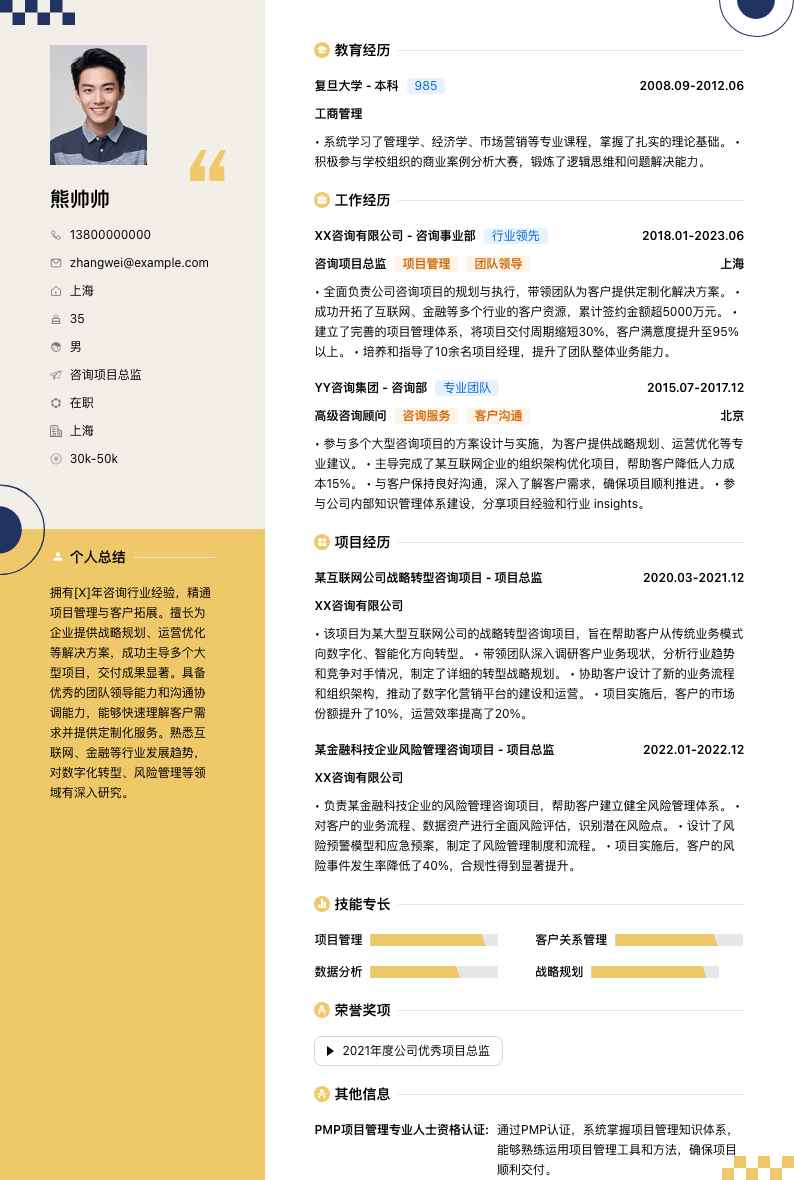 咨询项目总监简历模板