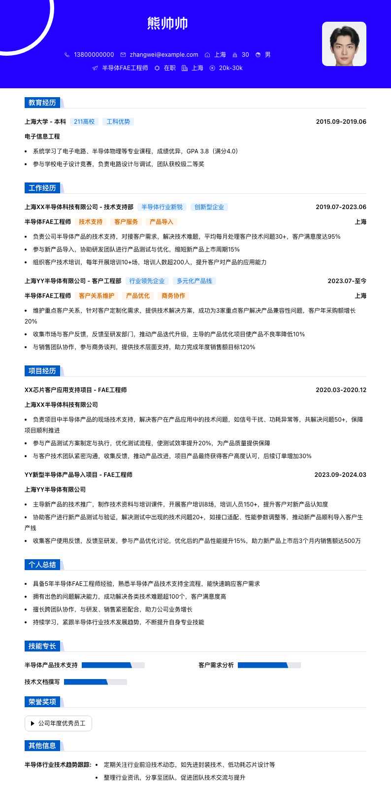 半导体FAE工程师简历模板