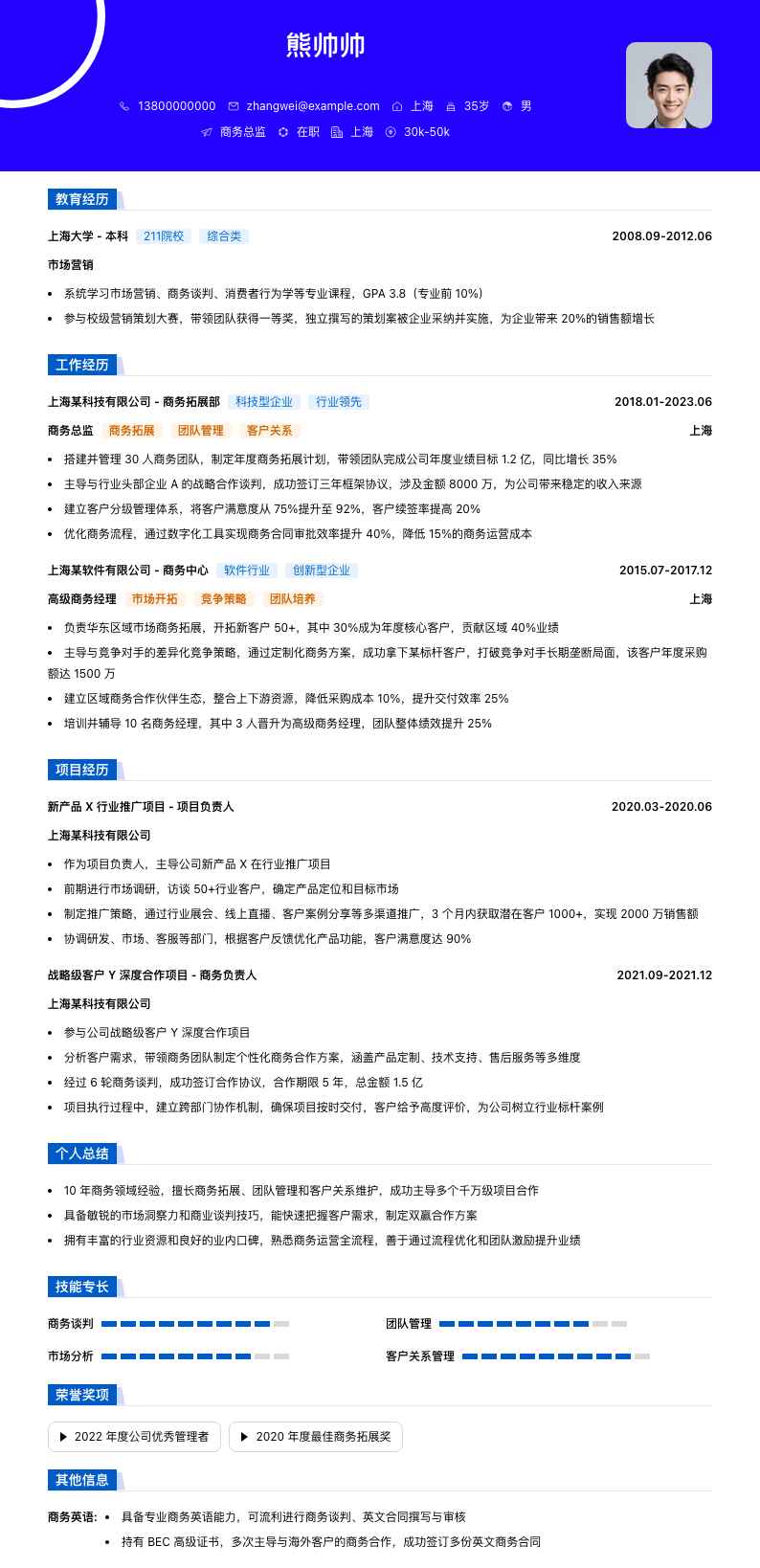 商务总监简历模板