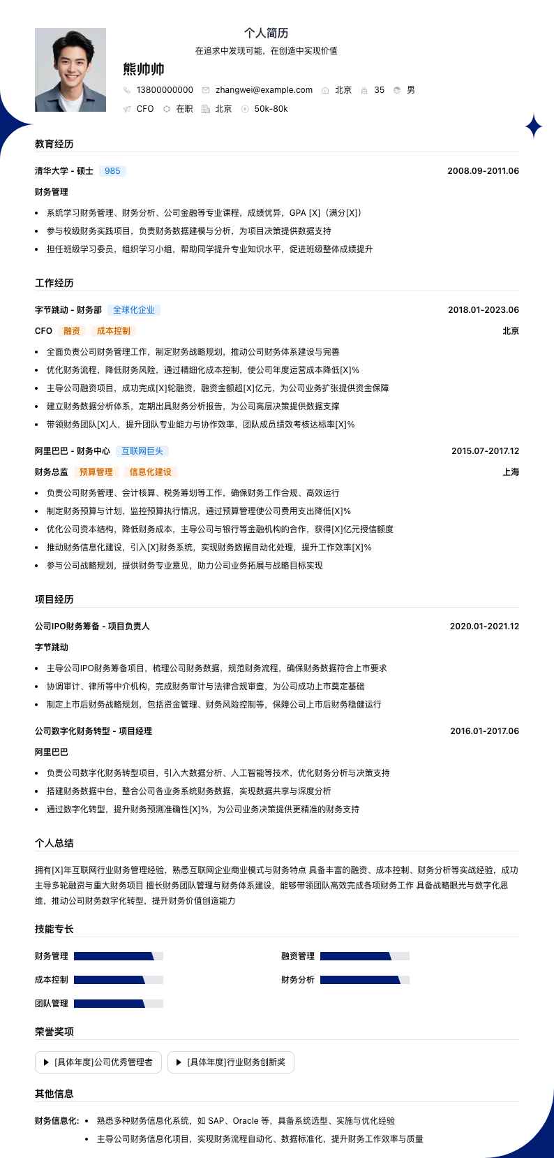 cfo简历模板