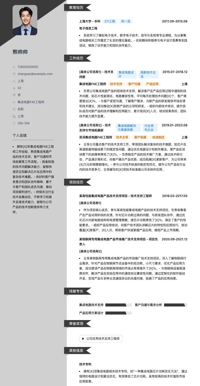 集成电路FAE工程师简历模板