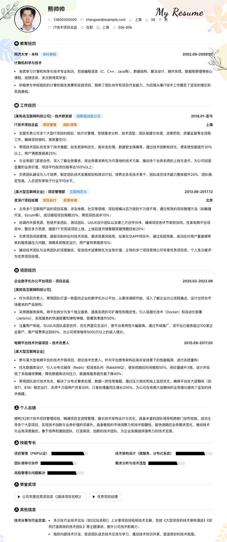 it技术项目总监简历模板