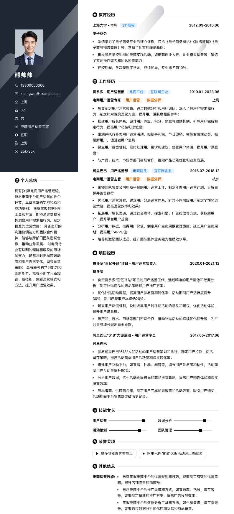 电商用户运营专家简历模板