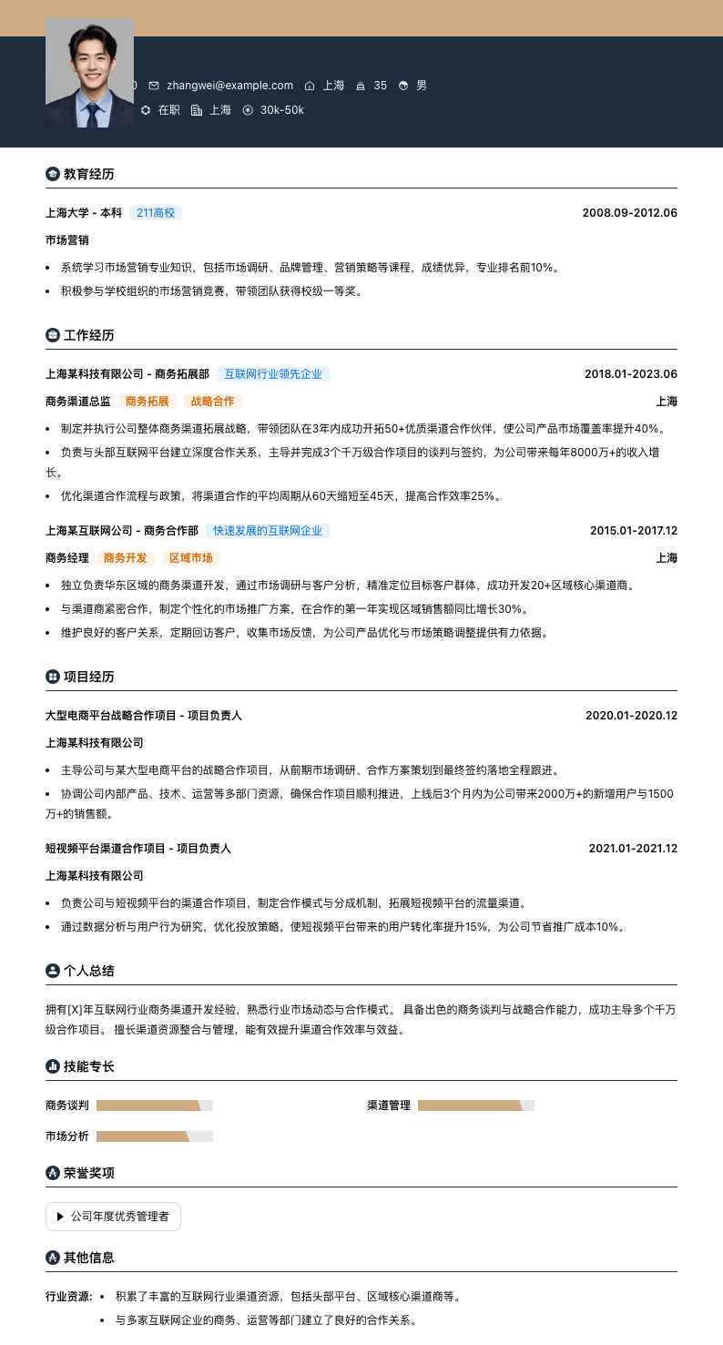 商务渠道总监简历模板
