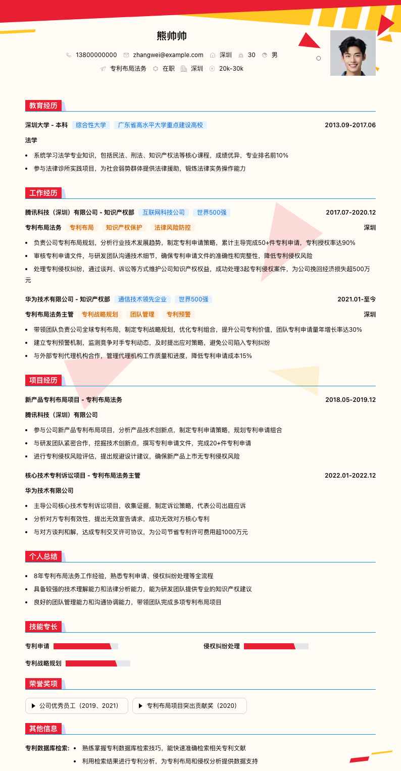 专利布局法务简历模板