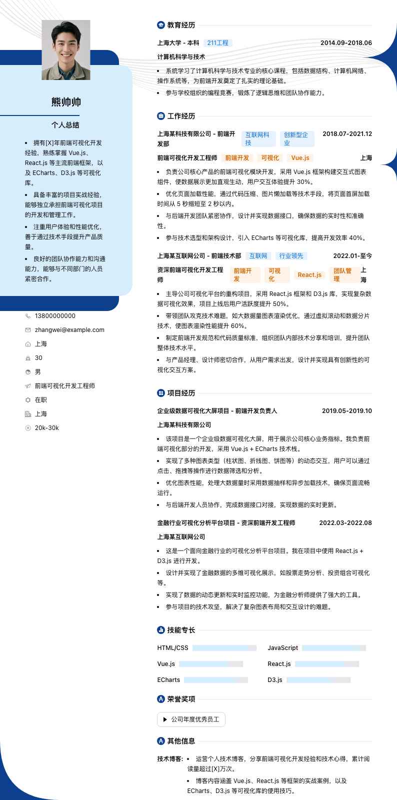 前端可视化开发工程师简历模板