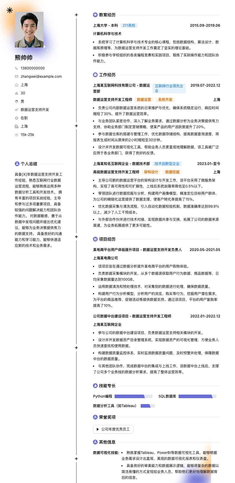 数据运营支持简历模板