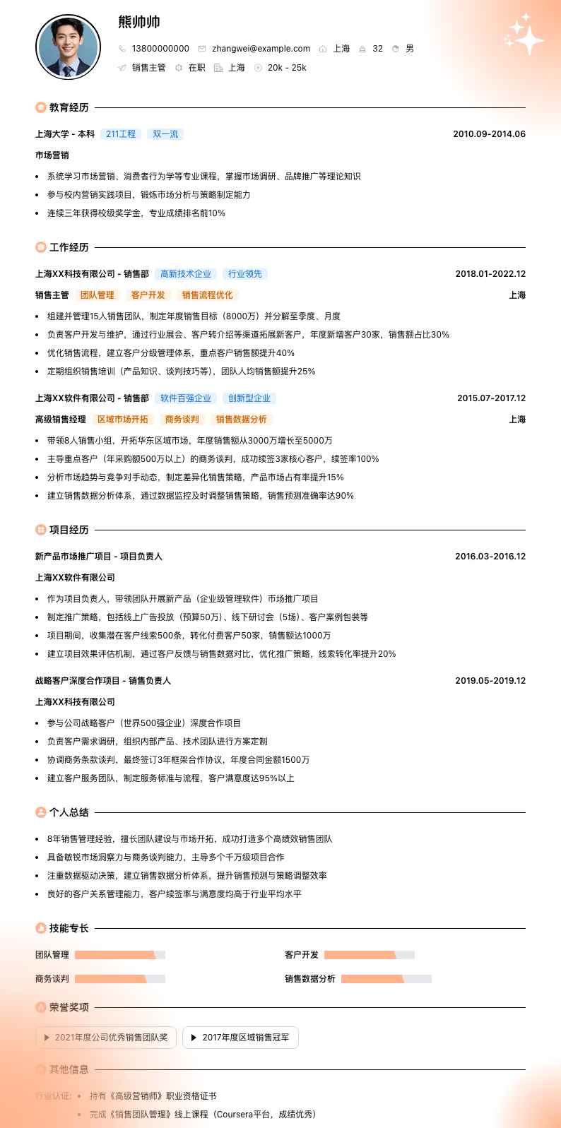 销售主管简历模板