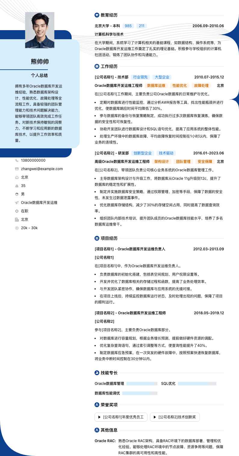Oracle数据库开发运维简历模板