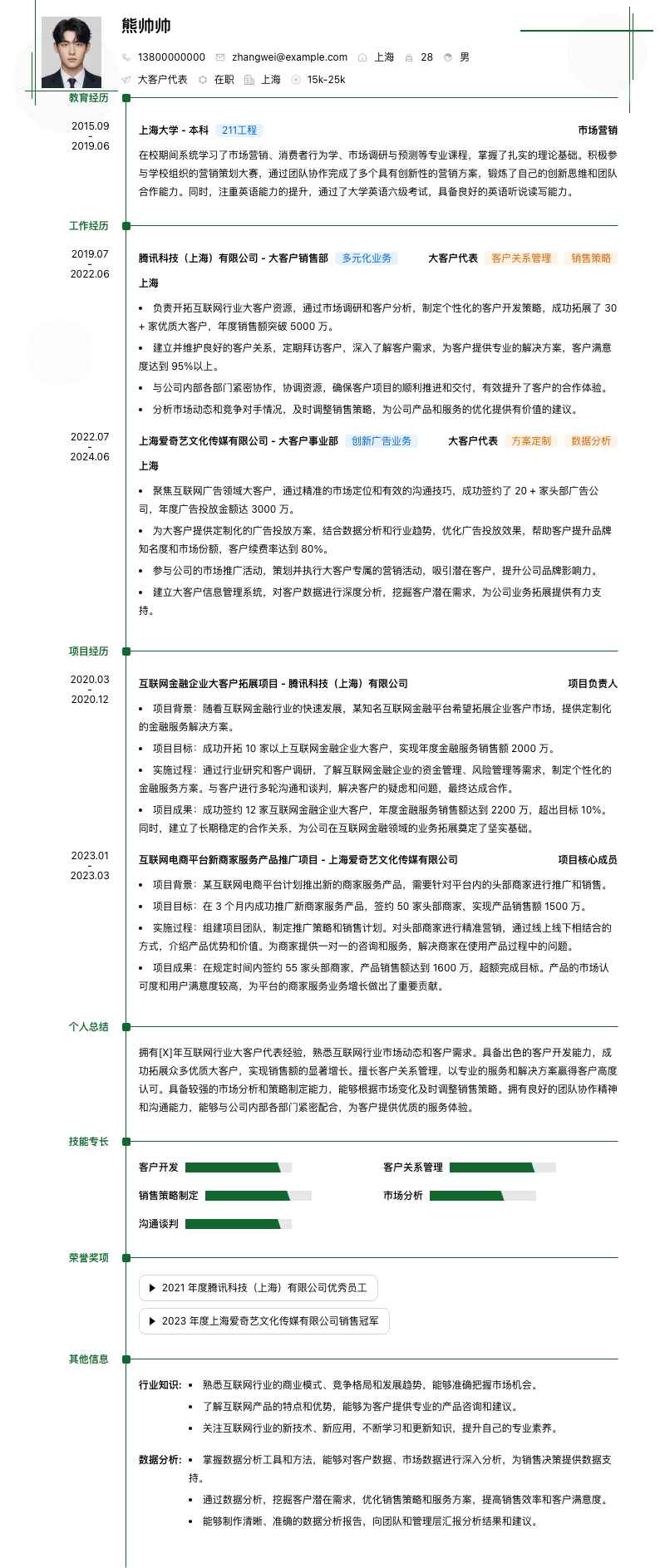 大客户代表简历模板