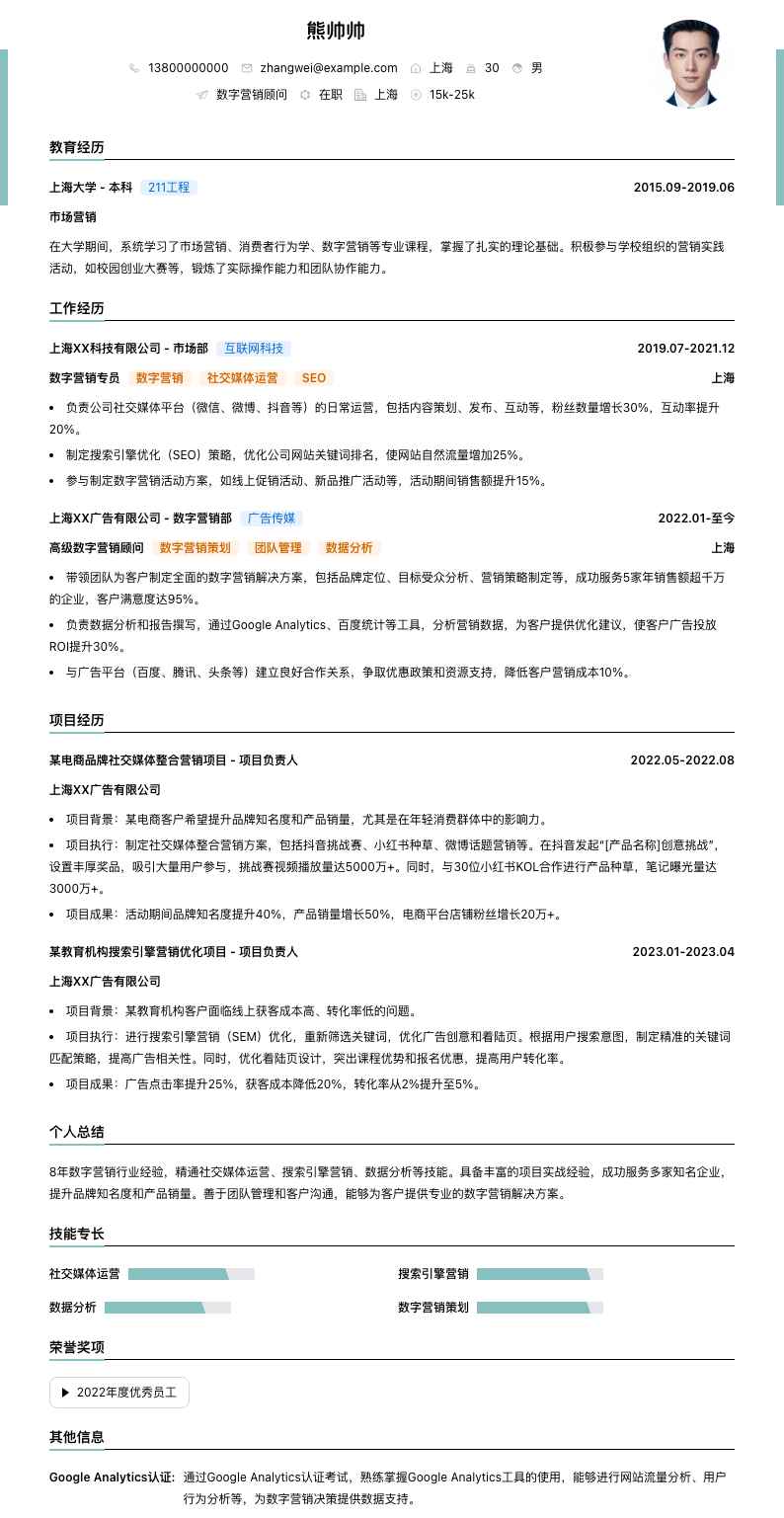 数字营销顾问简历模板