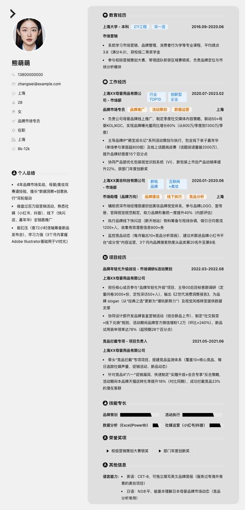 品牌市场专员简历模板