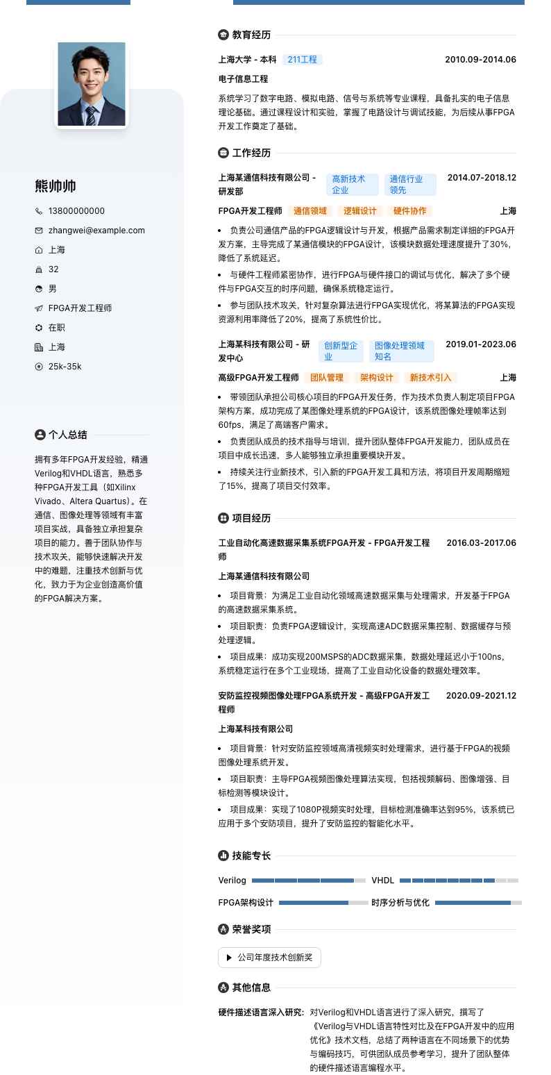 FPGA 开发工程师简历模板