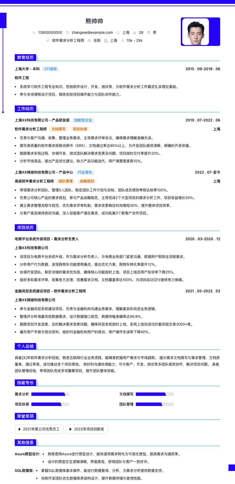 软件需求分析工程师简历模板