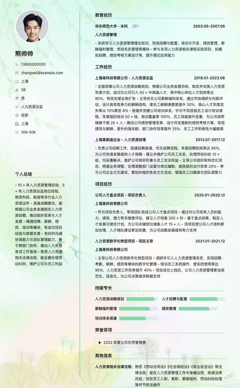 人力资源总监简历模板