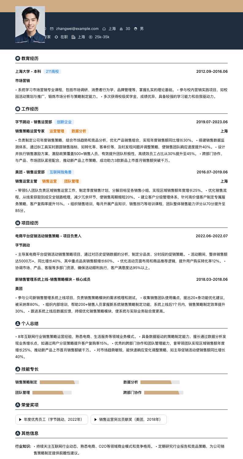 销售策略运营专家简历模板