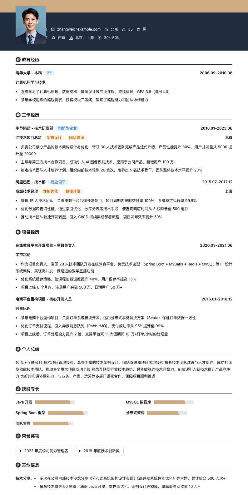 it技术项目总监简历模板
